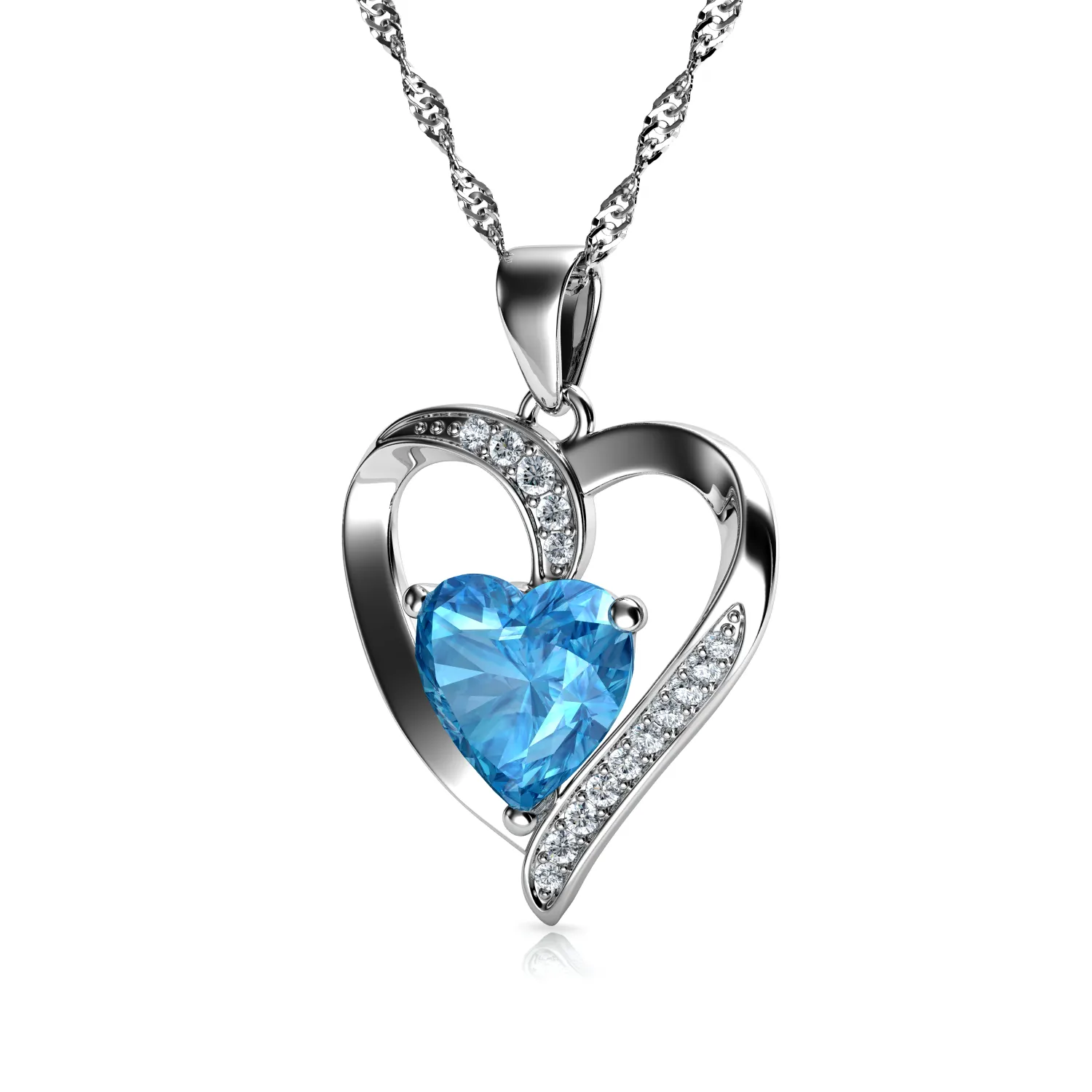 DEPHINI Heart Necklace & Heart Earrings Silver Women's Jewellery Set