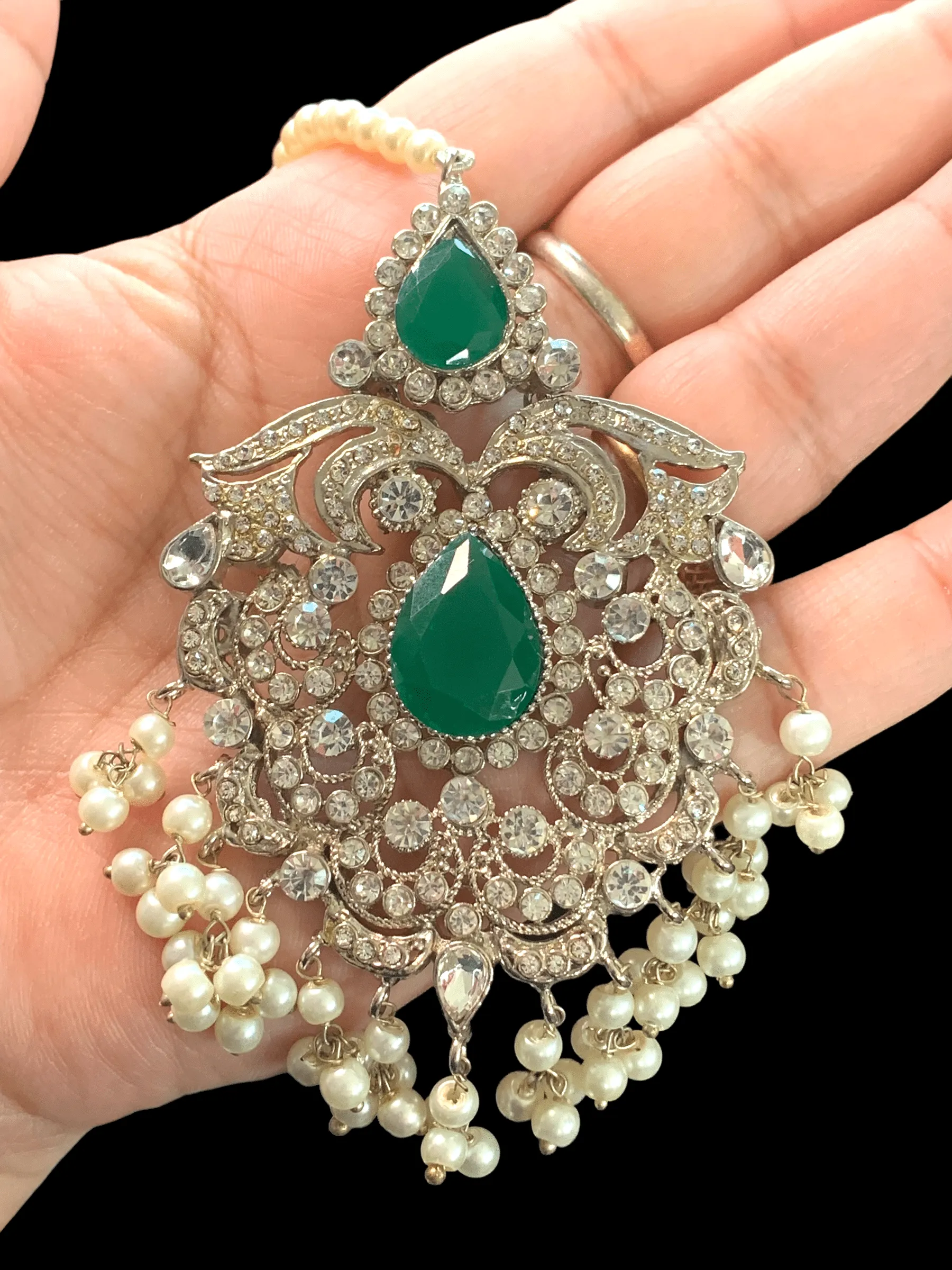 DER302  Raaga pakistani zircon earrings in green ( READY TO SHIP )