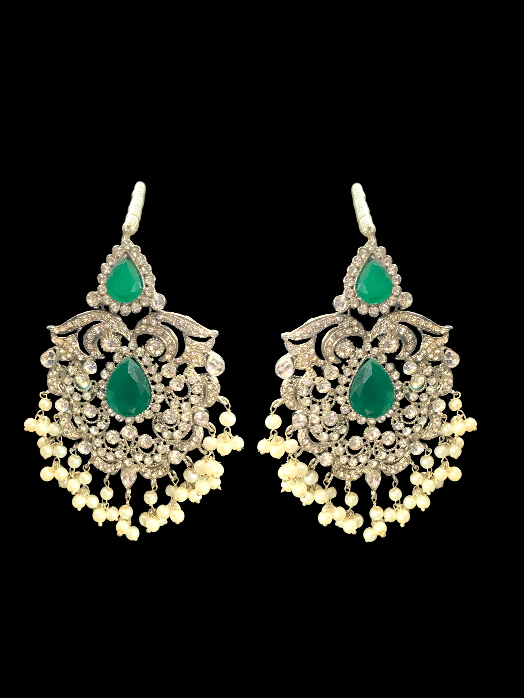 DER302  Raaga pakistani zircon earrings in green ( READY TO SHIP )