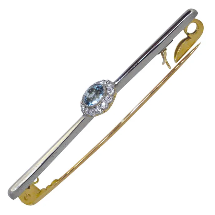 Diamond & Aquamarine Bar Brooch