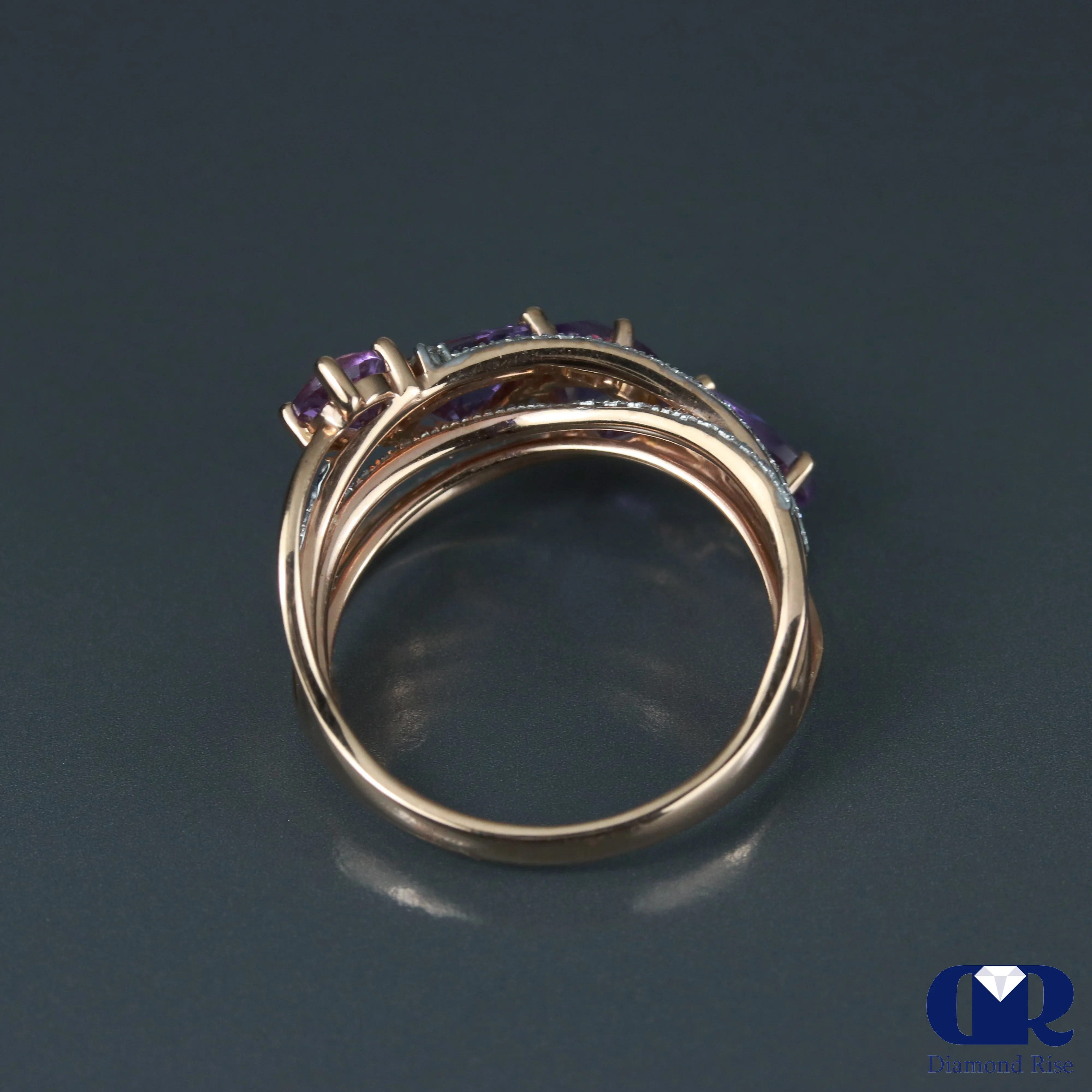 Diamond & Pink Amethyst Cocktail Ring In 14K Rose Gold