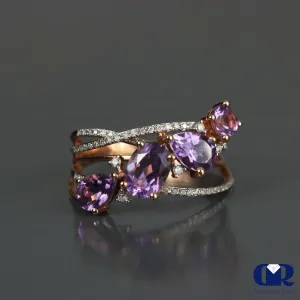 Diamond & Pink Amethyst Cocktail Ring In 14K Rose Gold