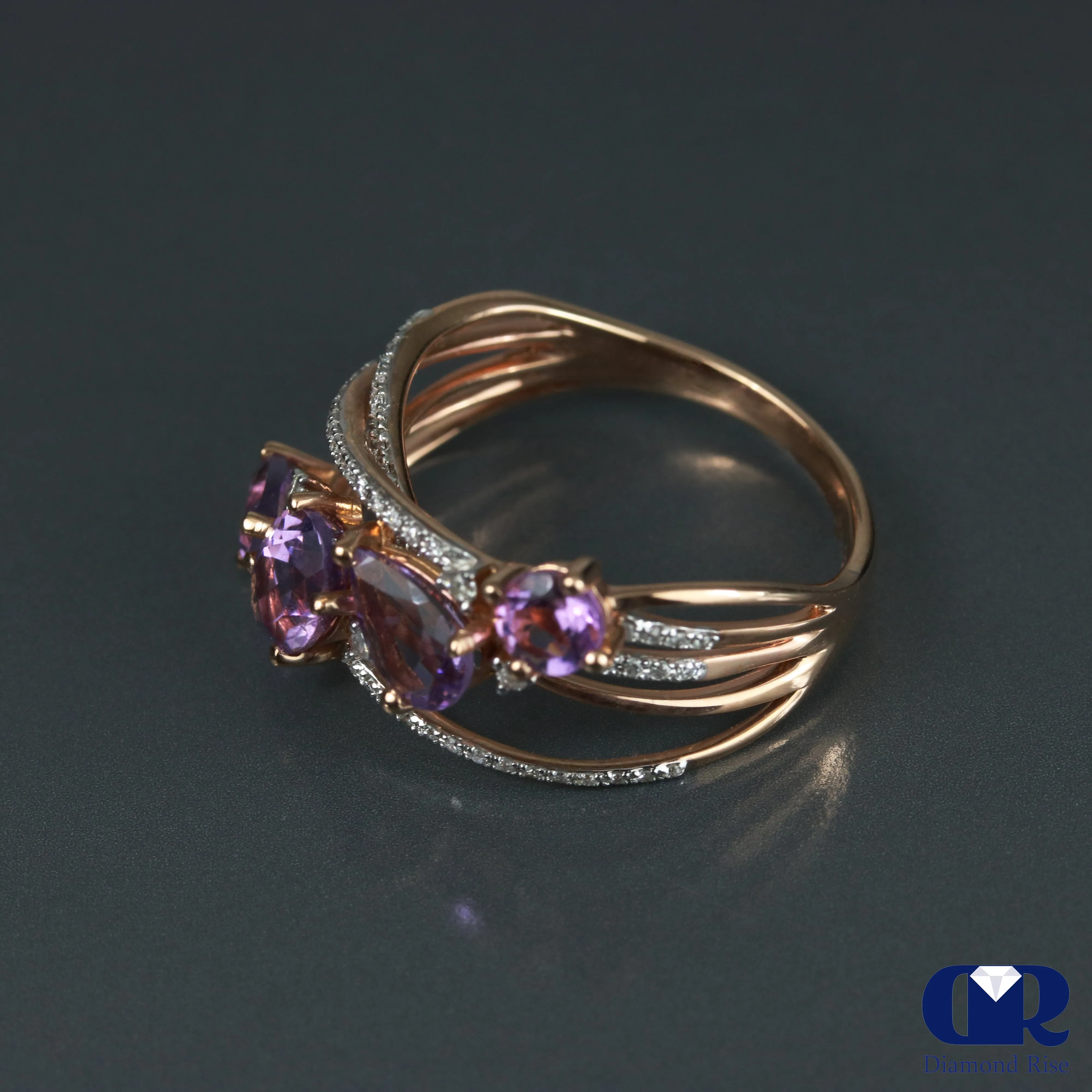 Diamond & Pink Amethyst Cocktail Ring In 14K Rose Gold