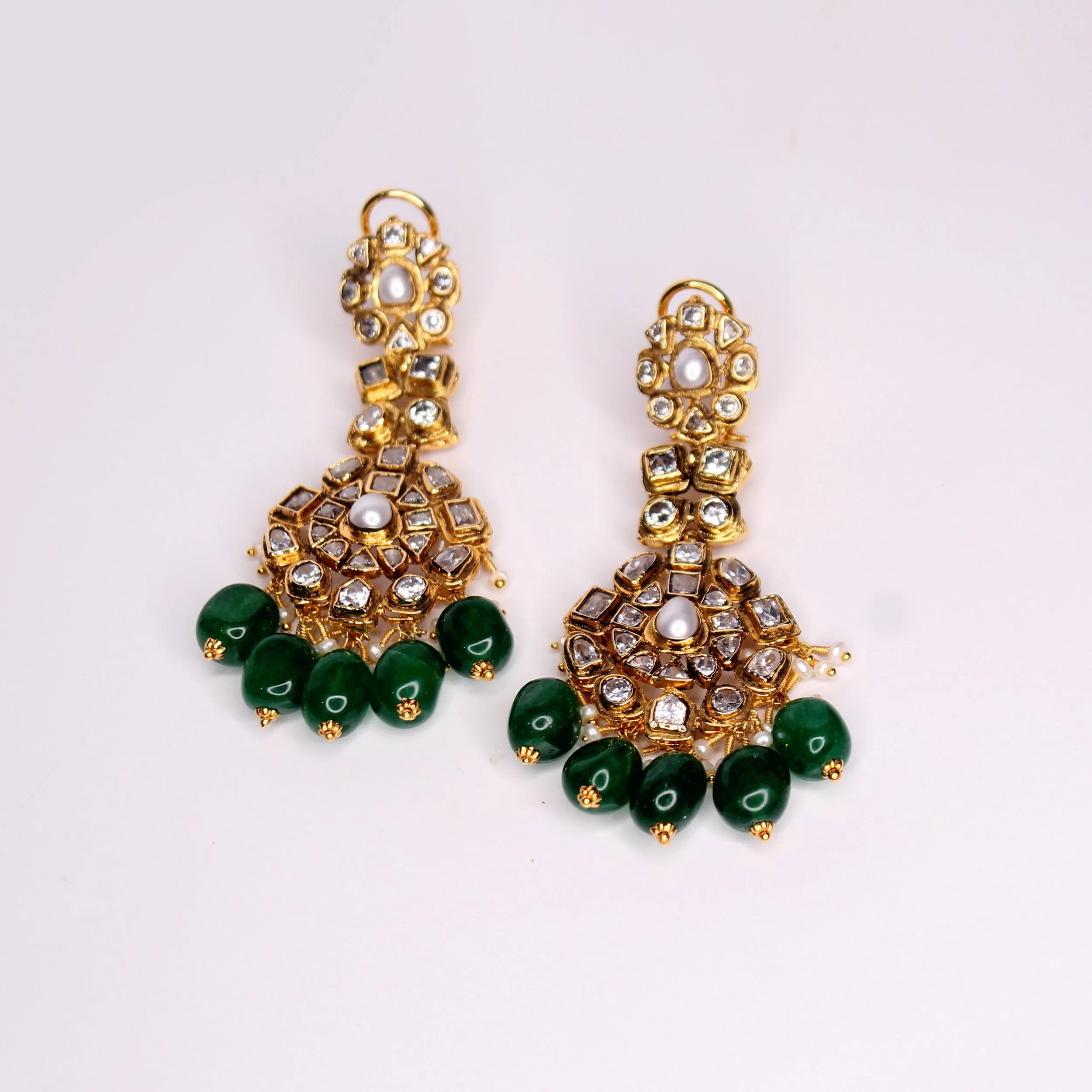 Earrings in Zircon Polkies and Jade