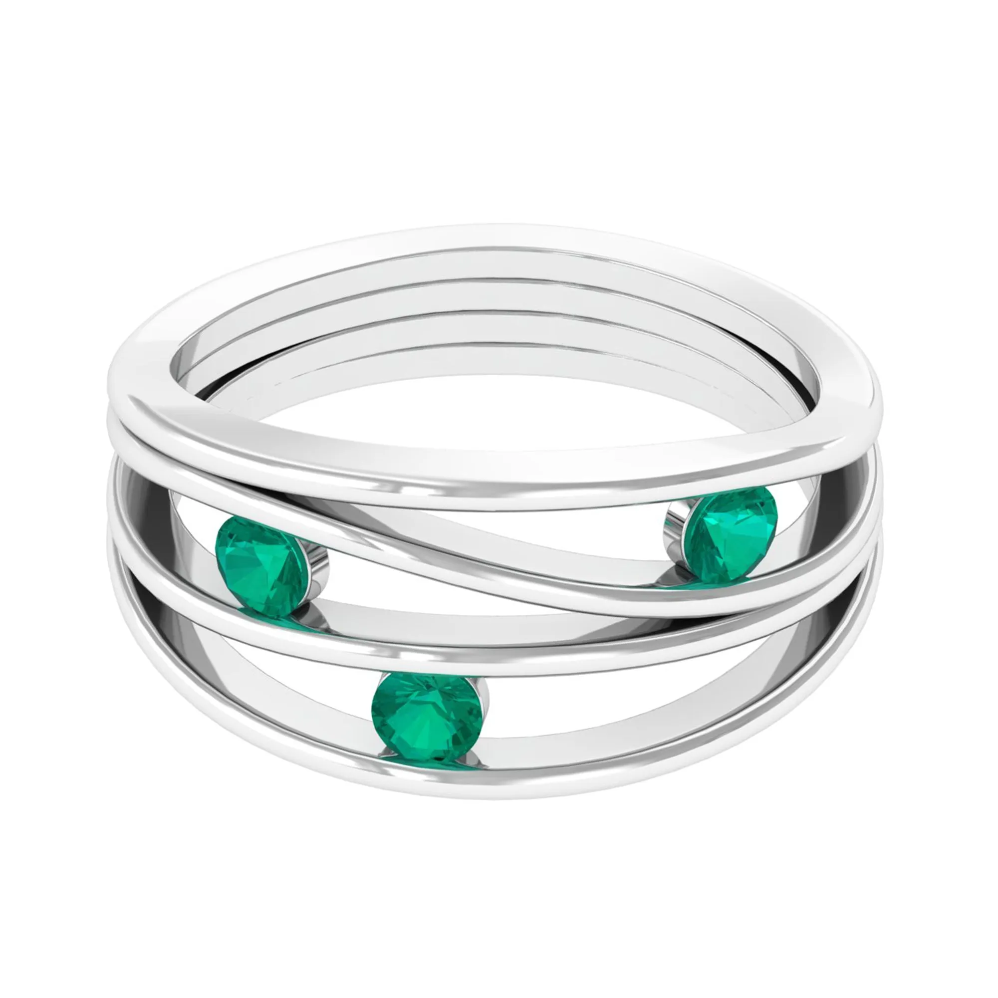 Emerald Contemporary Cocktail Ring in Split Shank