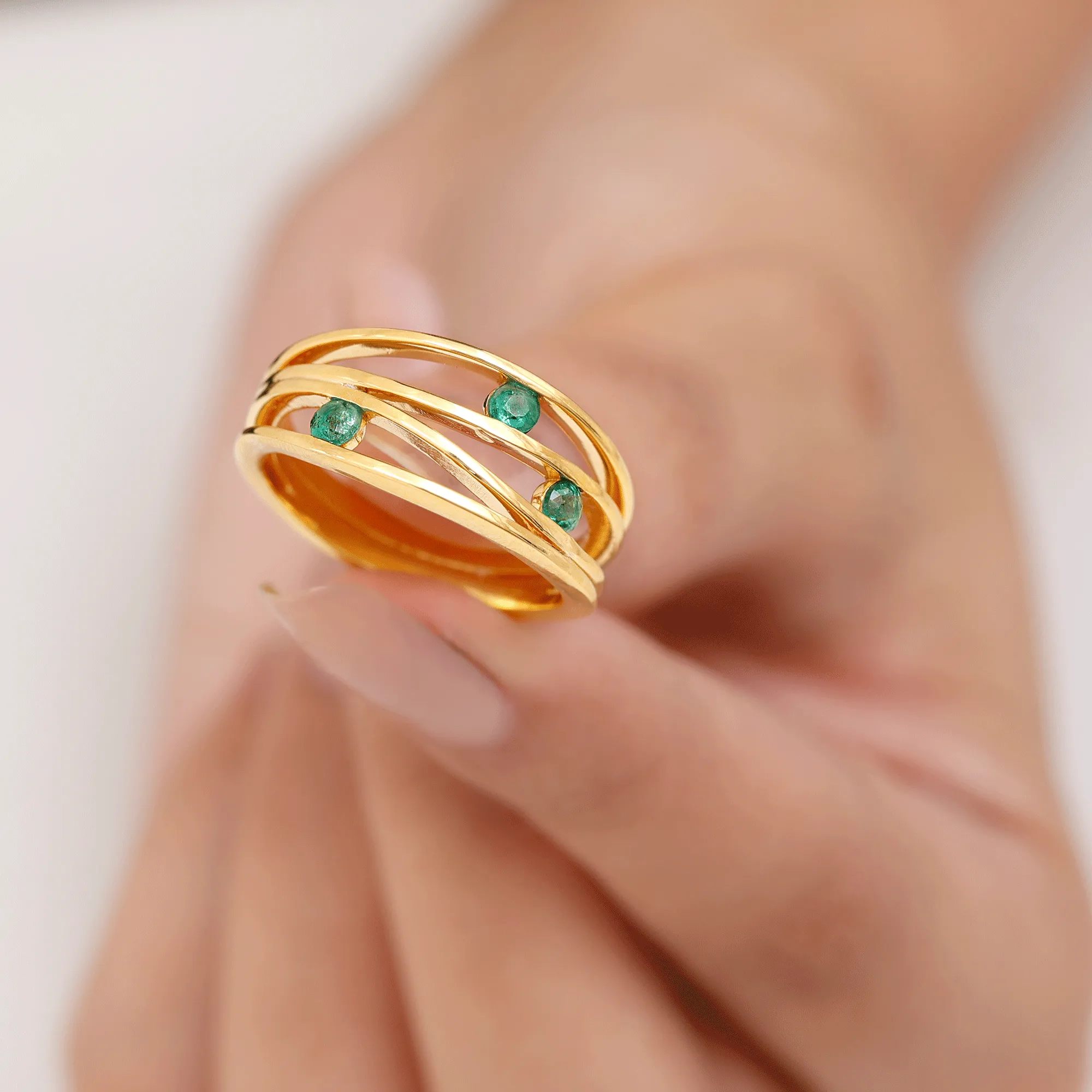 Emerald Contemporary Cocktail Ring in Split Shank