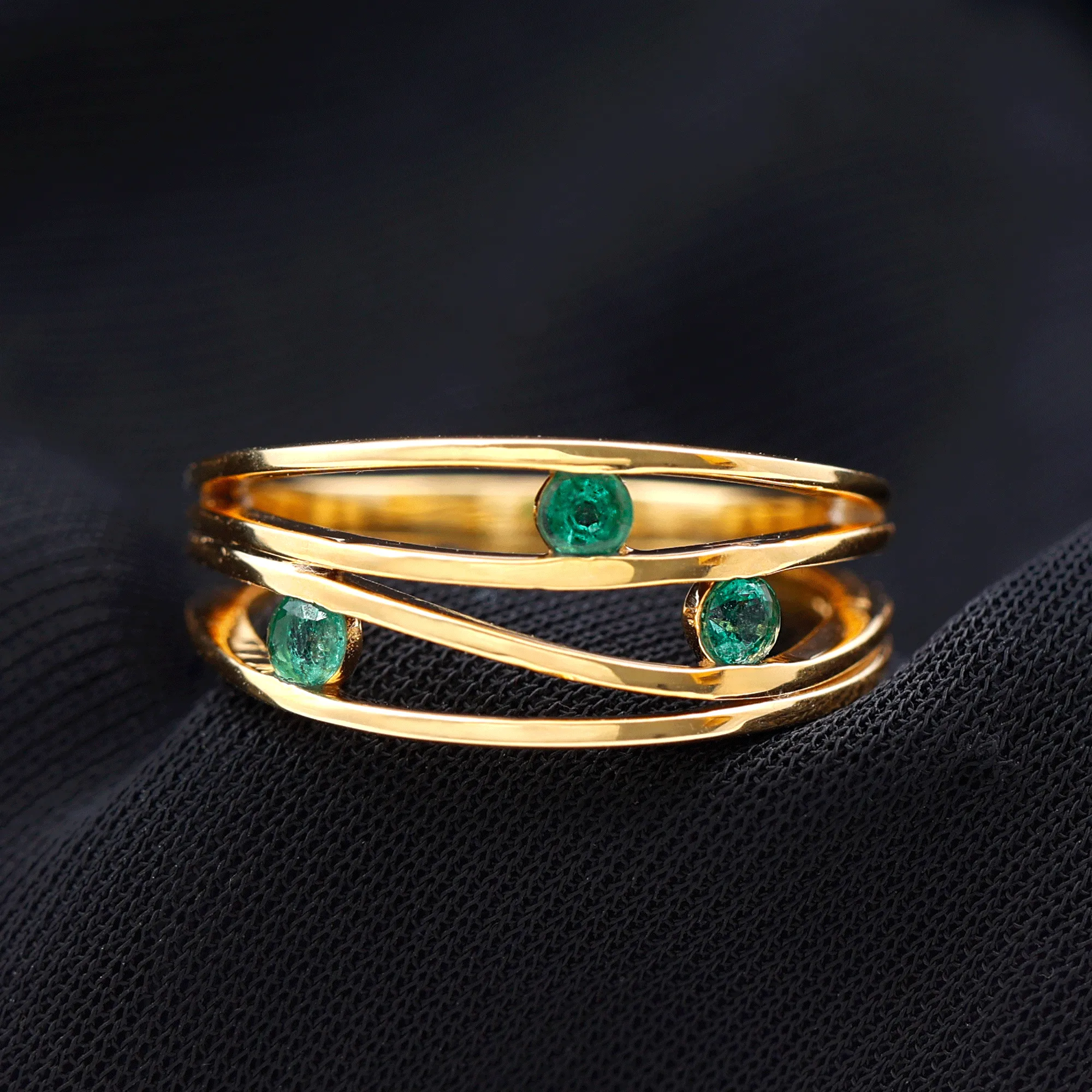 Emerald Contemporary Cocktail Ring in Split Shank