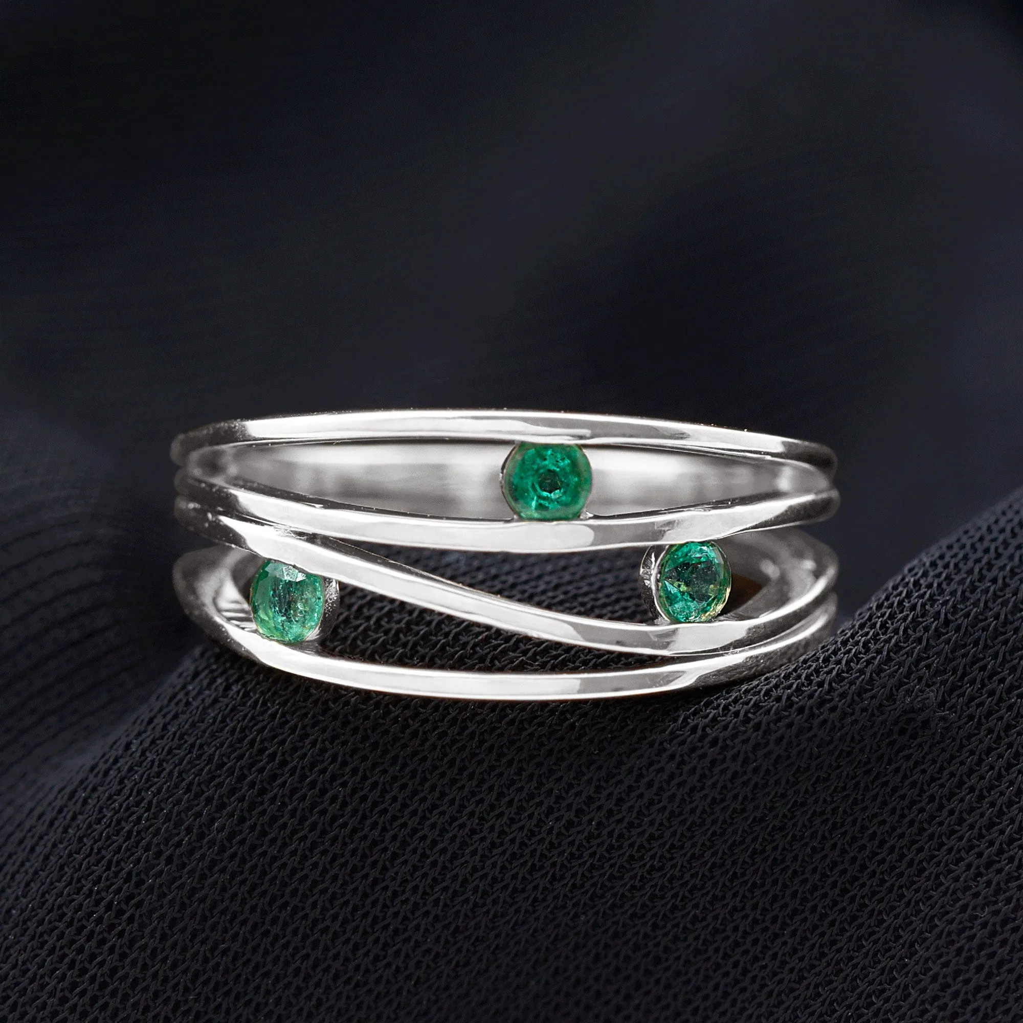 Emerald Contemporary Cocktail Ring in Split Shank