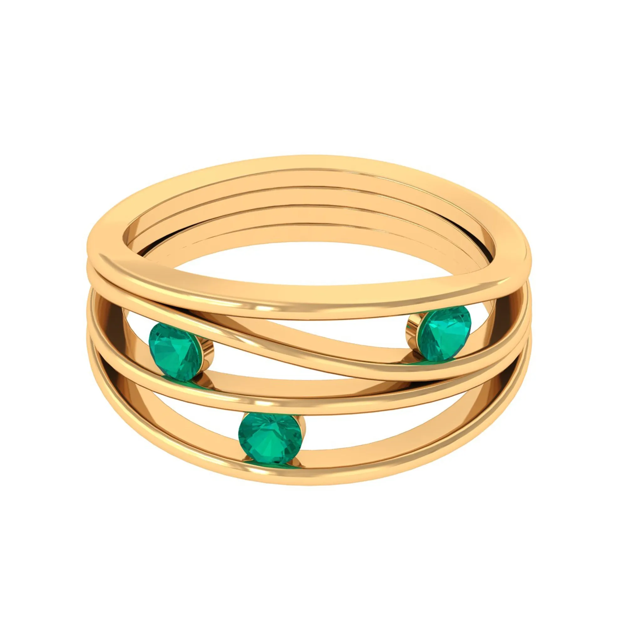 Emerald Contemporary Cocktail Ring in Split Shank