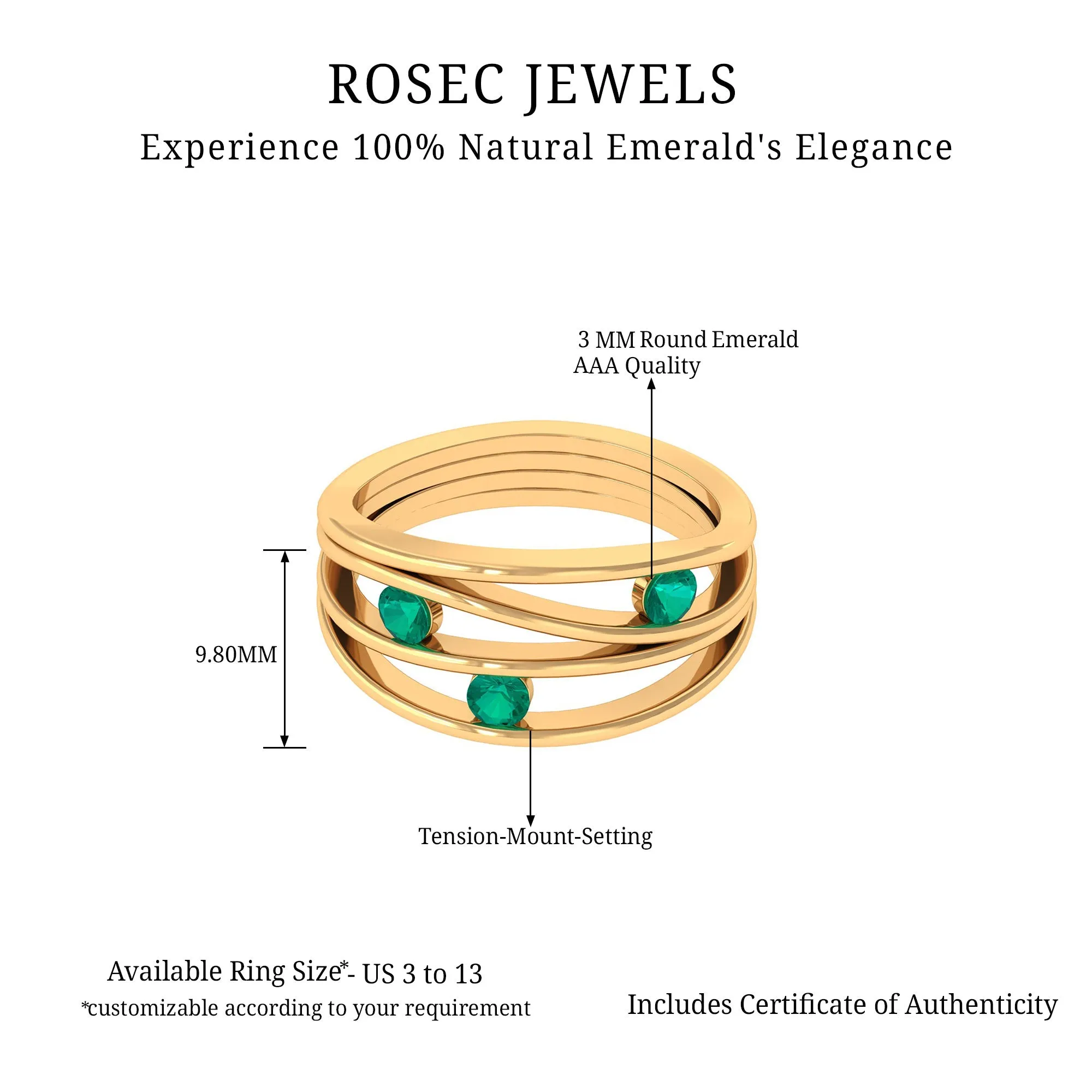 Emerald Contemporary Cocktail Ring in Split Shank