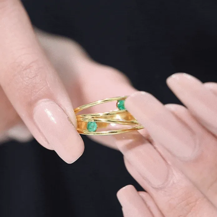 Emerald Contemporary Cocktail Ring in Split Shank