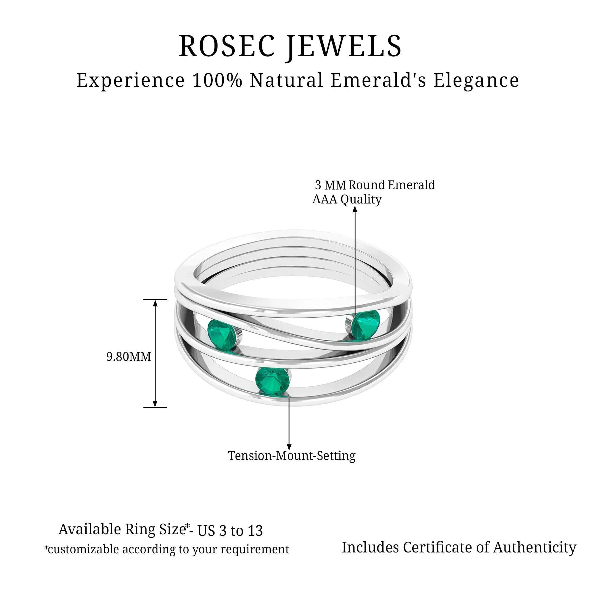 Emerald Contemporary Cocktail Ring in Split Shank