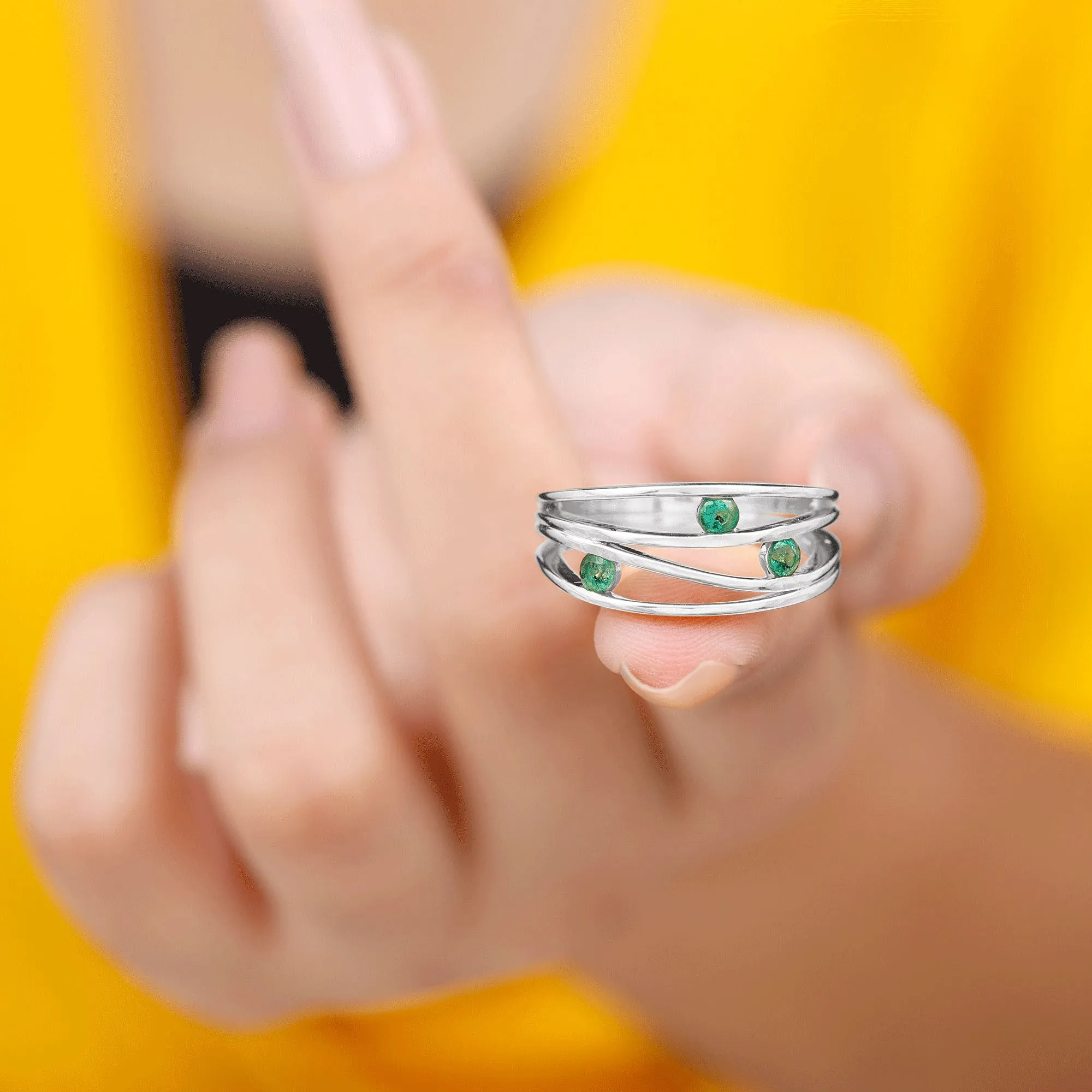 Emerald Contemporary Cocktail Ring in Split Shank