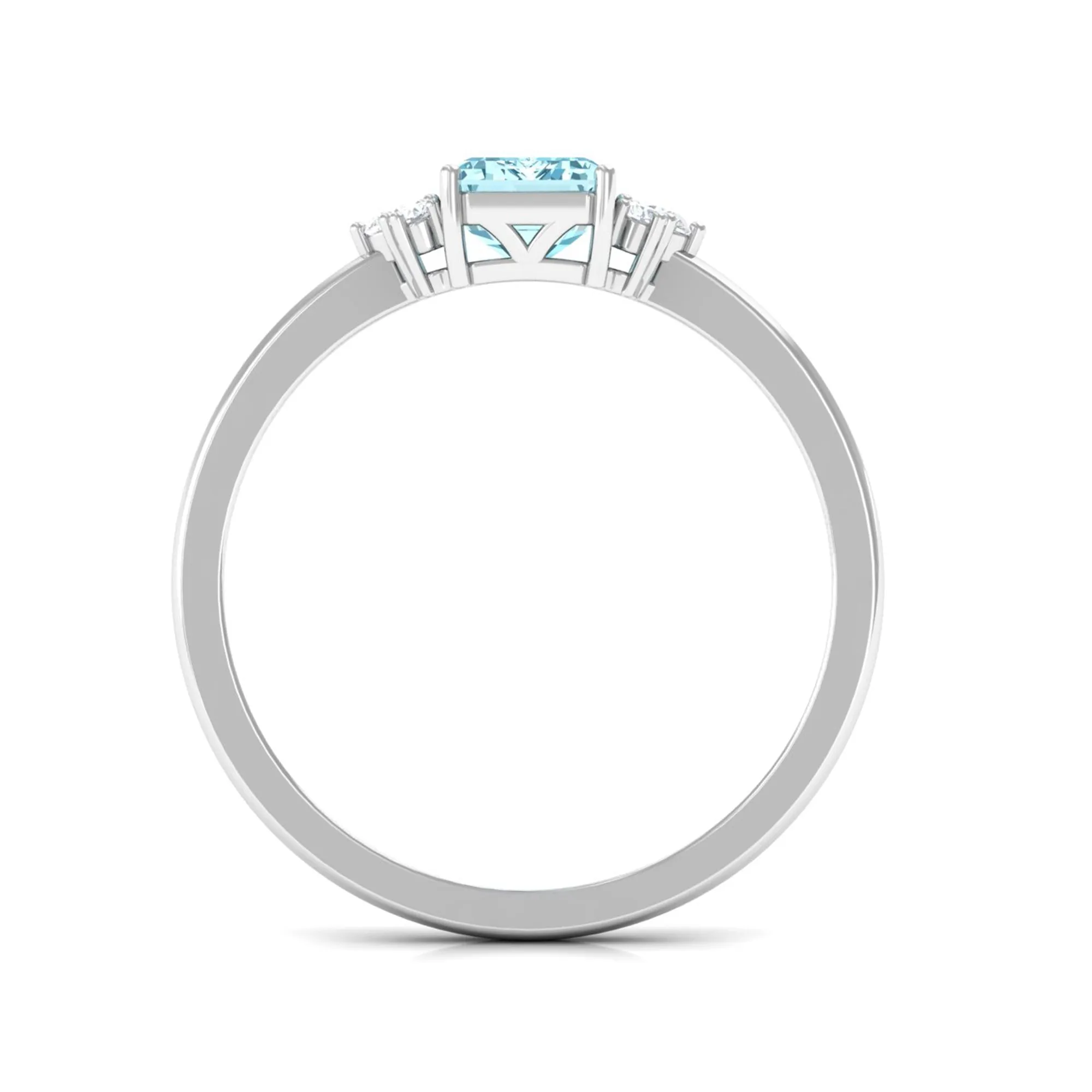 Emerald Cut Aquamarine Promise Ring with Diamond