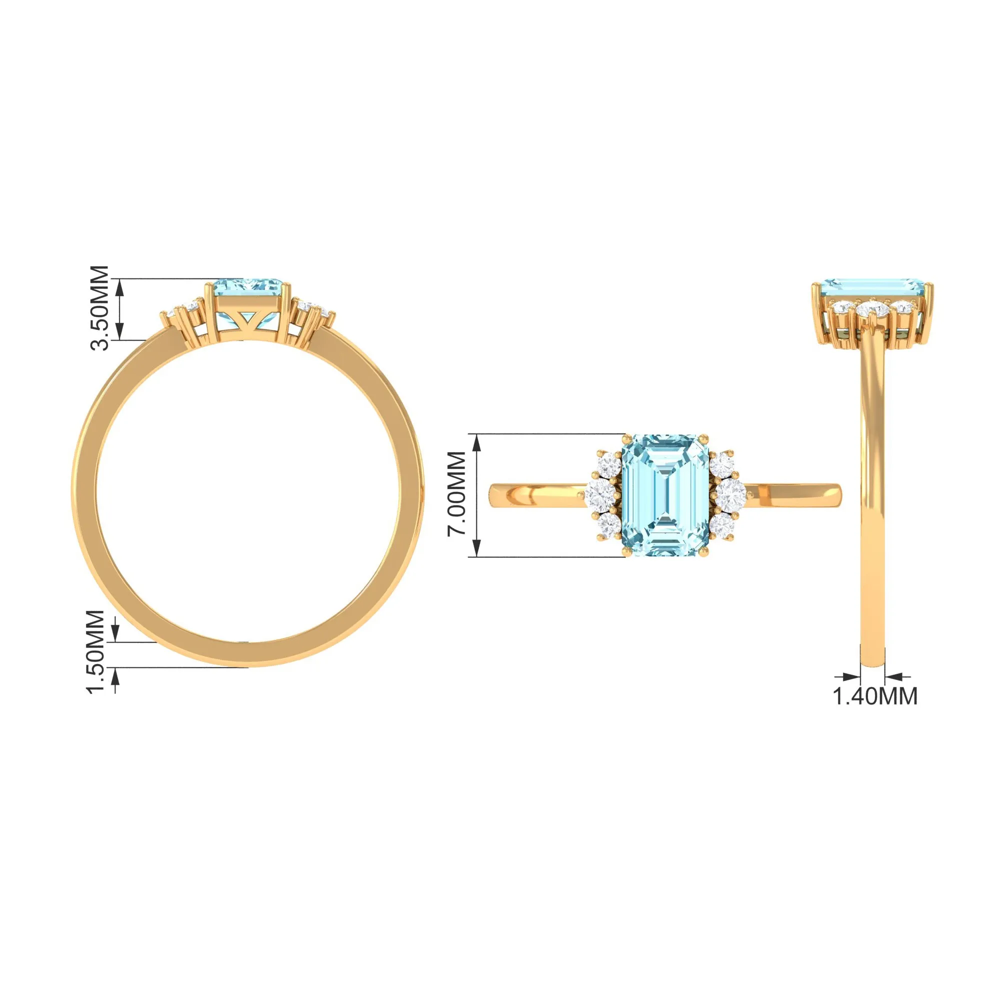 Emerald Cut Aquamarine Promise Ring with Diamond