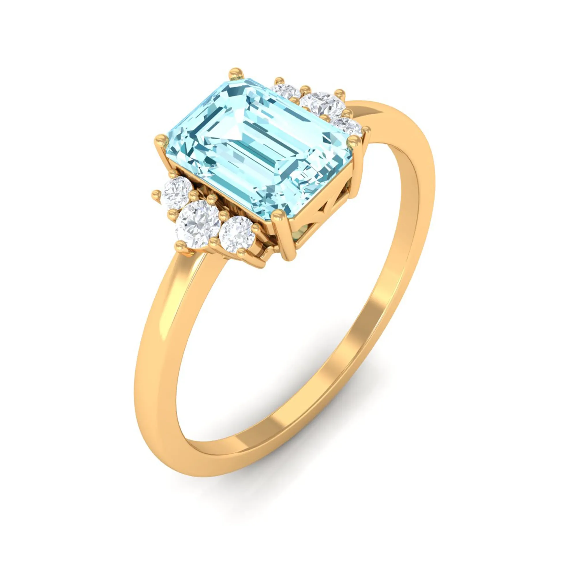 Emerald Cut Aquamarine Promise Ring with Diamond