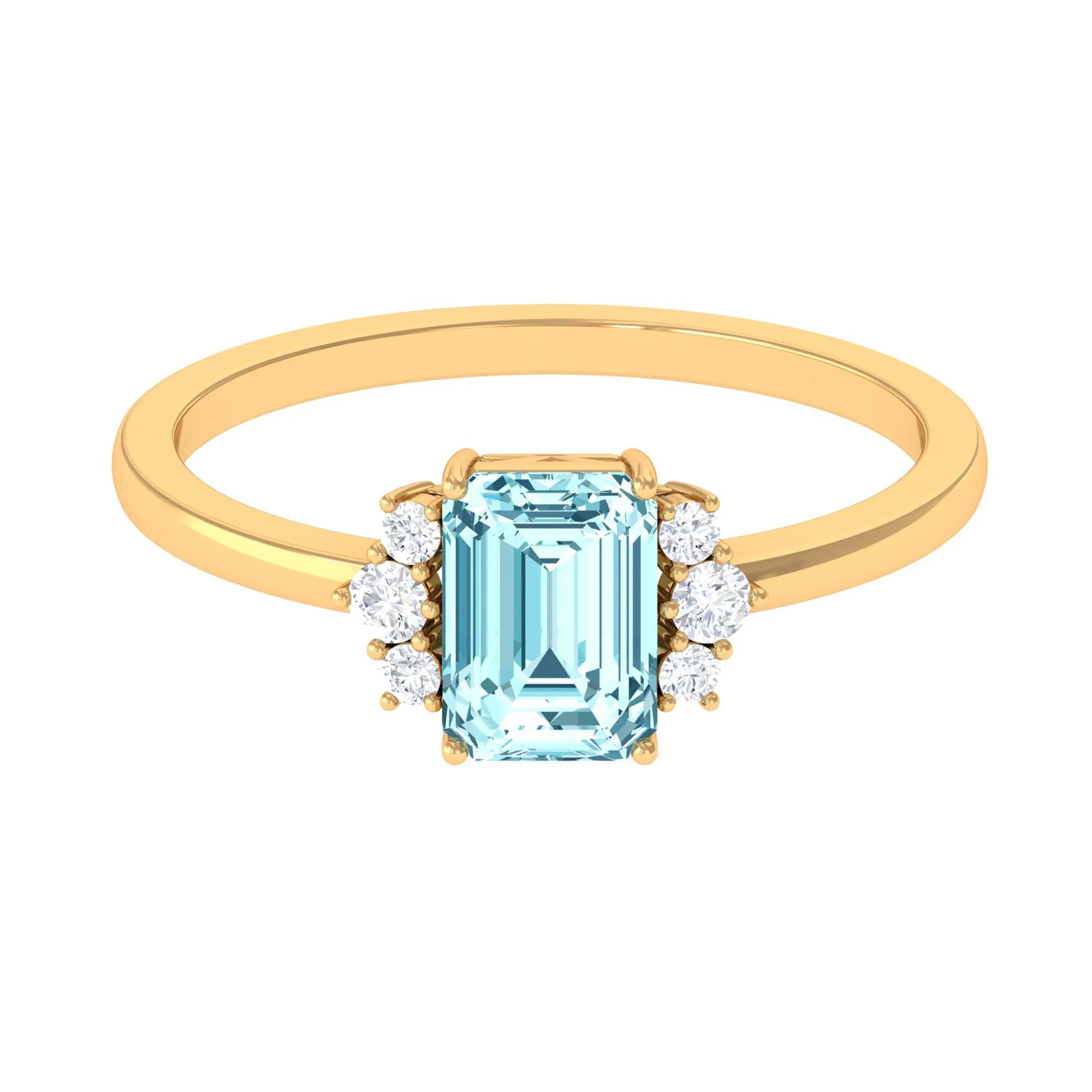 Emerald Cut Aquamarine Promise Ring with Diamond