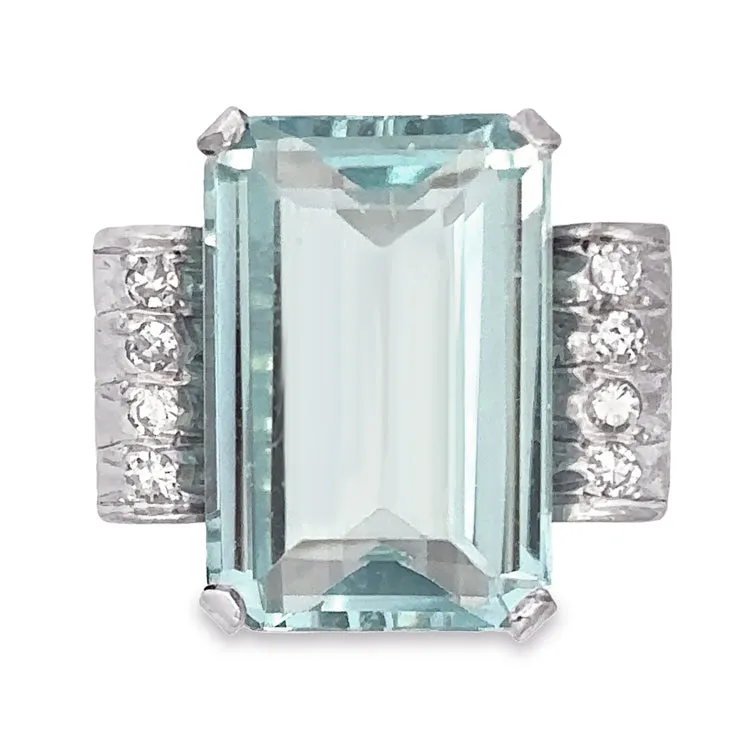 Estate Aquamarine and Diamond Ring, Palladium