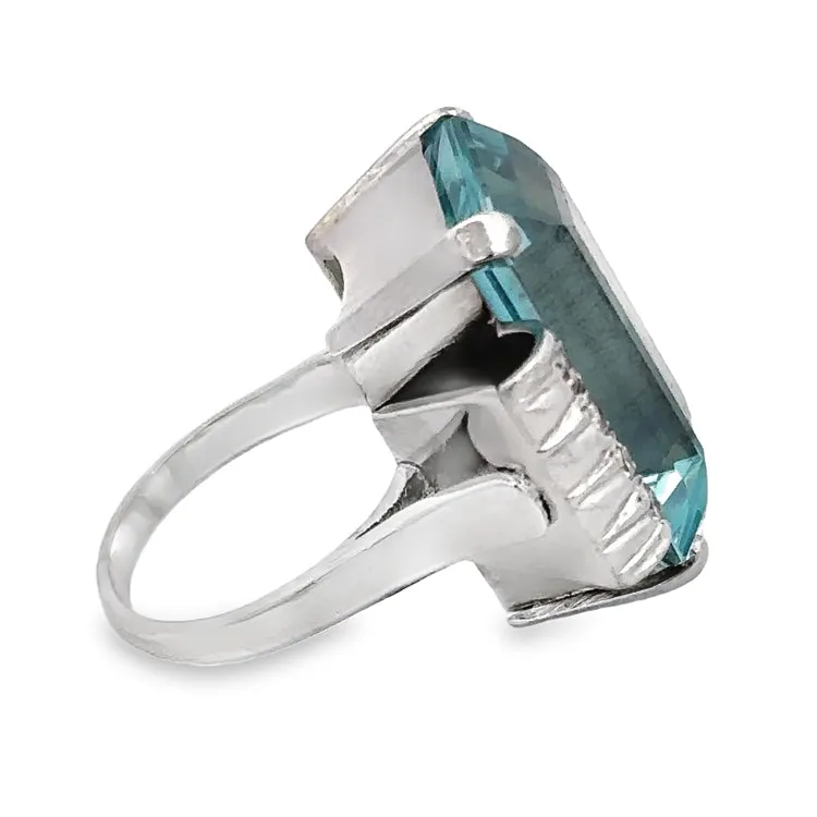 Estate Aquamarine and Diamond Ring, Palladium