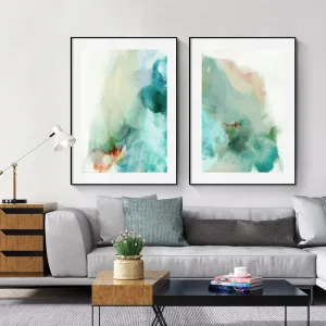 Ethereal Whispers Teal Emerald Aquamarine Abstract Wall Art Fine Art Canvas Prints Nordic Pictures For Modern Apartment Living Room Decor