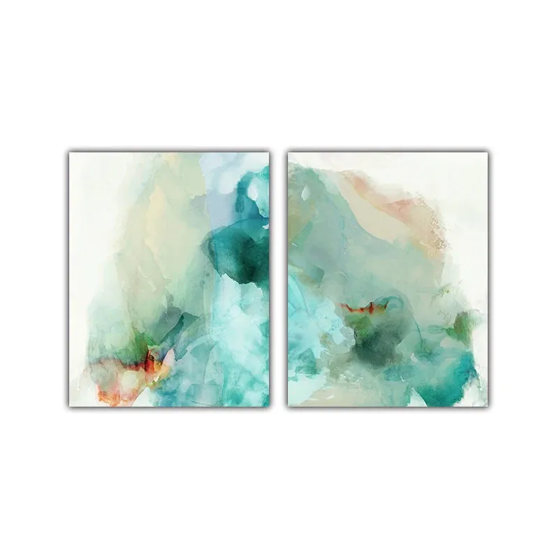 Ethereal Whispers Teal Emerald Aquamarine Abstract Wall Art Fine Art Canvas Prints Nordic Pictures For Modern Apartment Living Room Decor