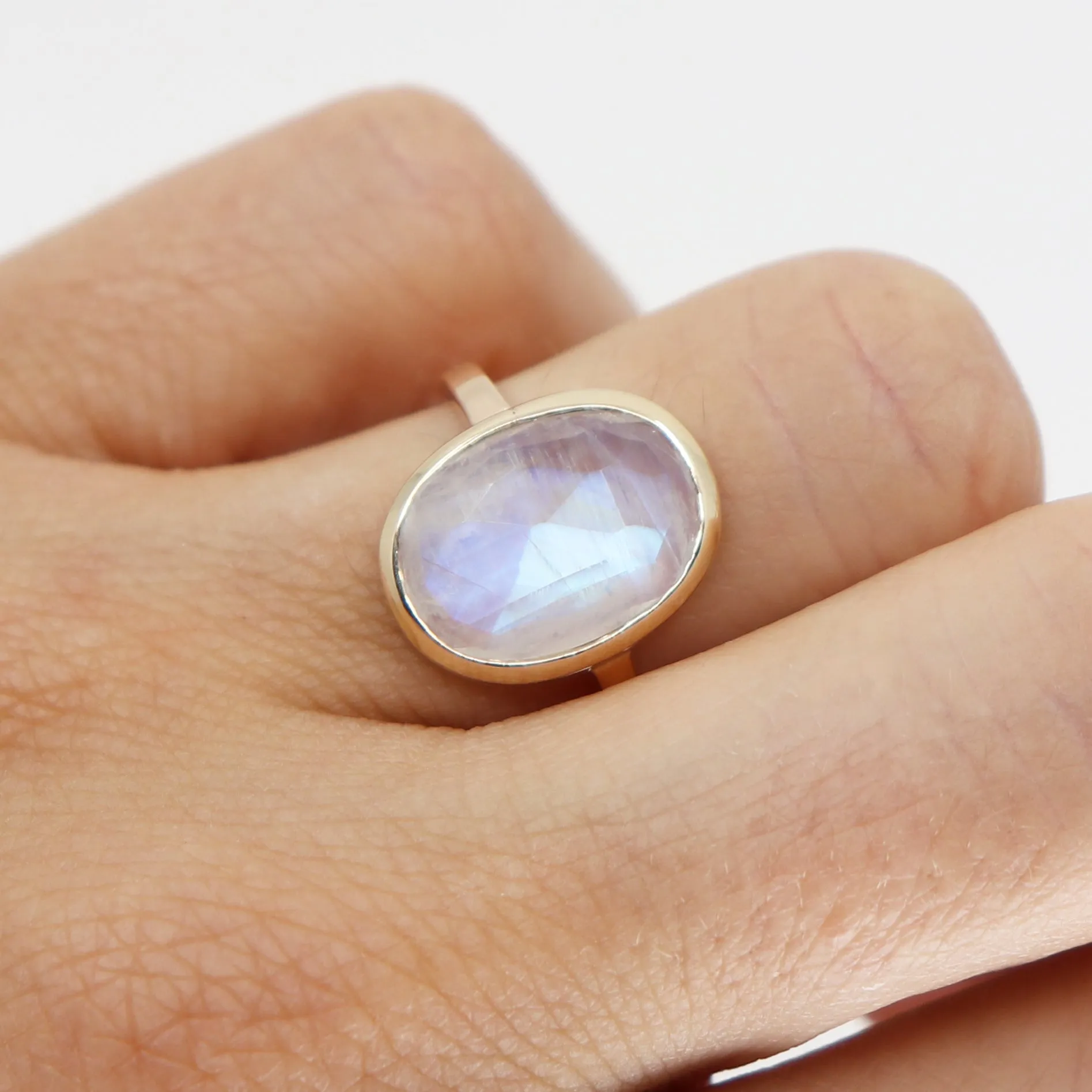 Faceted Oval Moonstone Ring