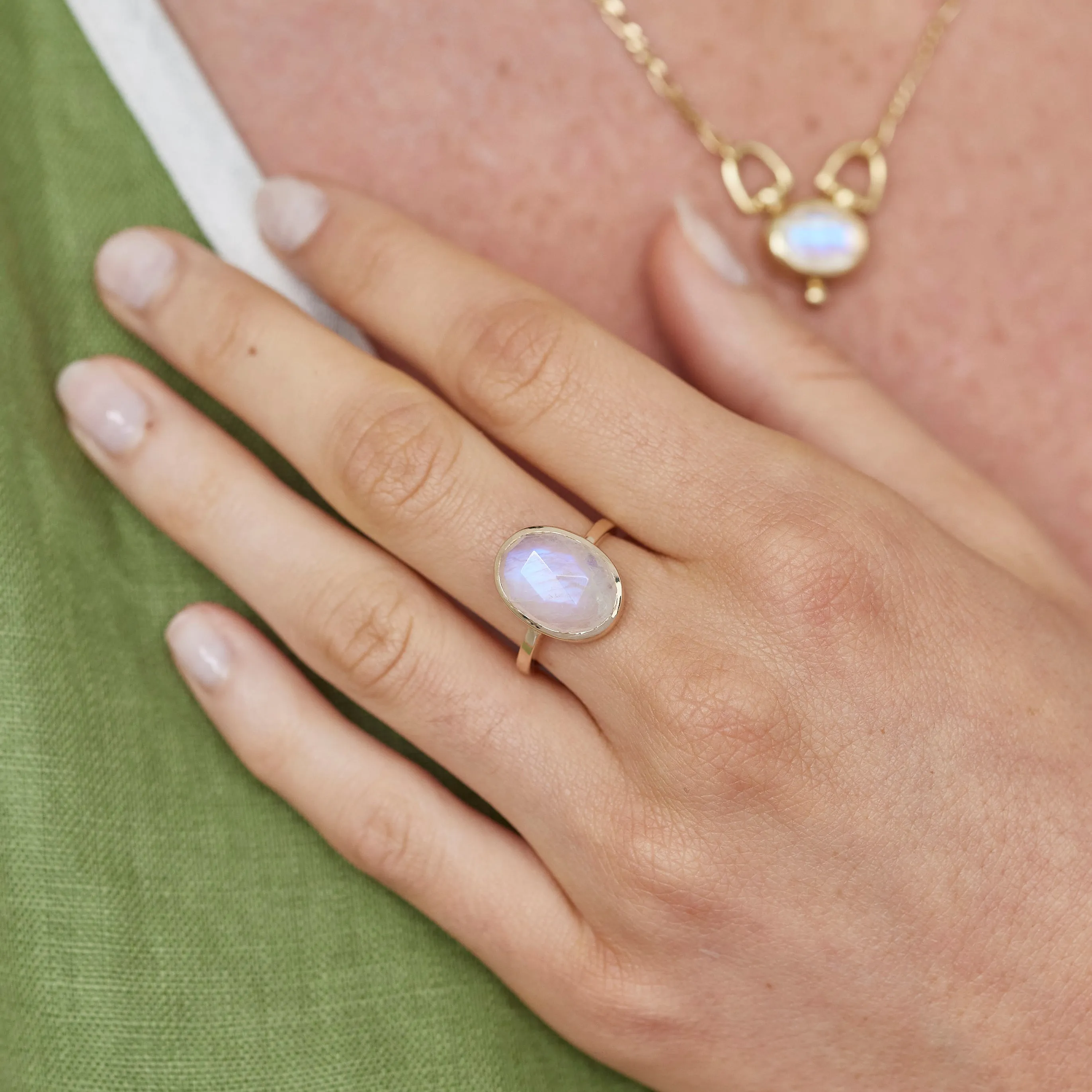 Faceted Oval Moonstone Ring