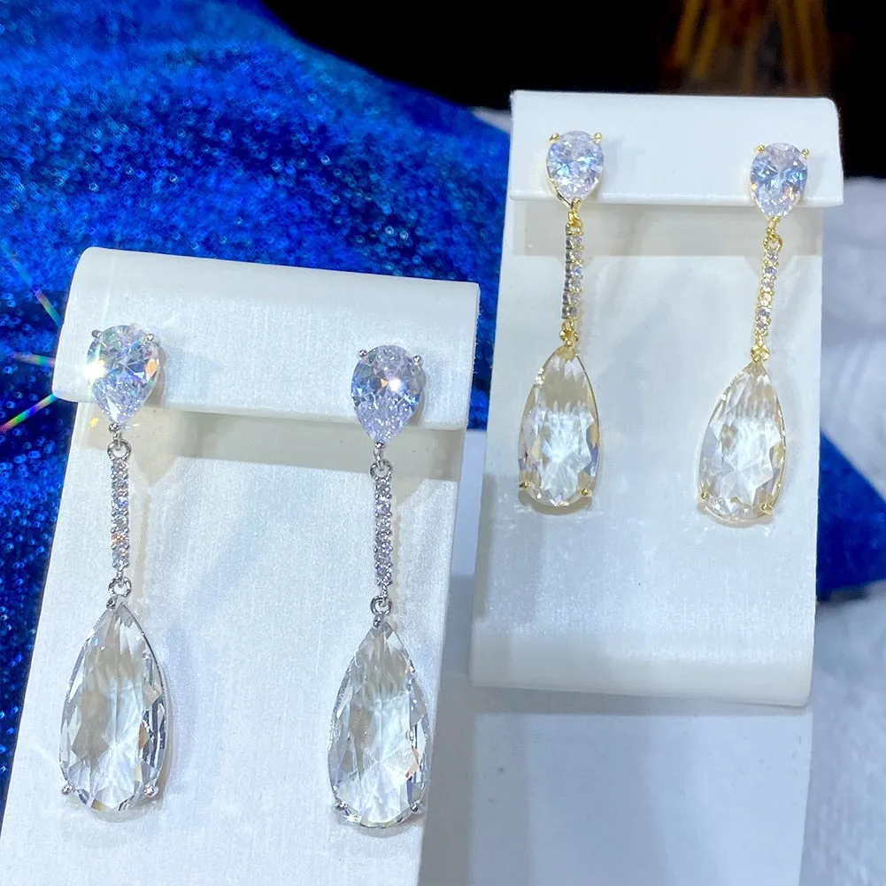 Fashion Cubic Zircon Water Drop Pendant Earrings for the Bride-Wedding Party Jewelry