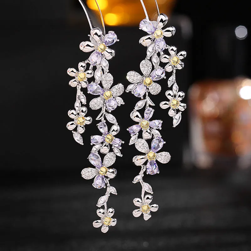 Female super fairy dinner dress with long flower heavy earrings