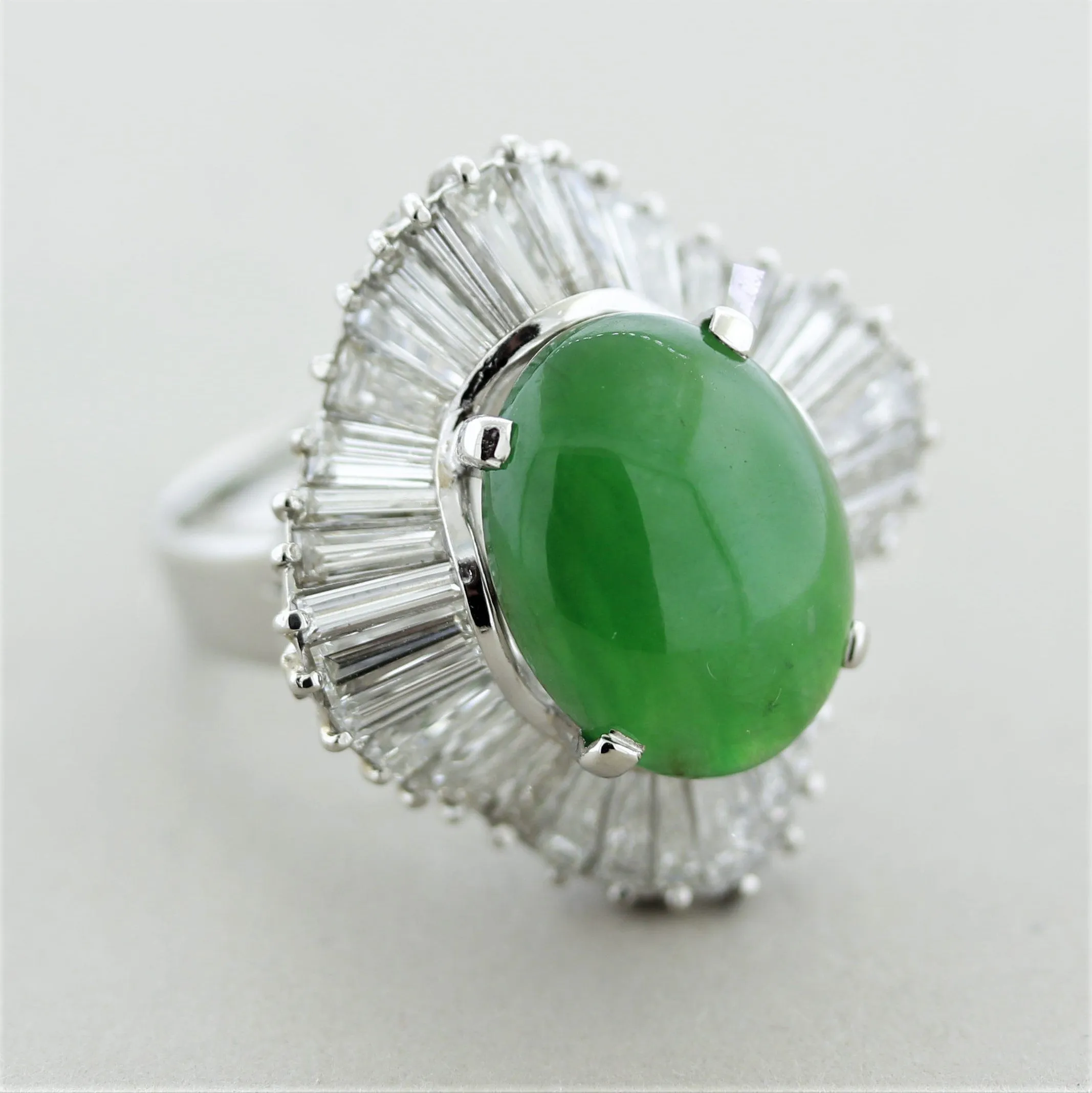 Fine Jadeite Jade Diamond Platinum Ballerina Ring