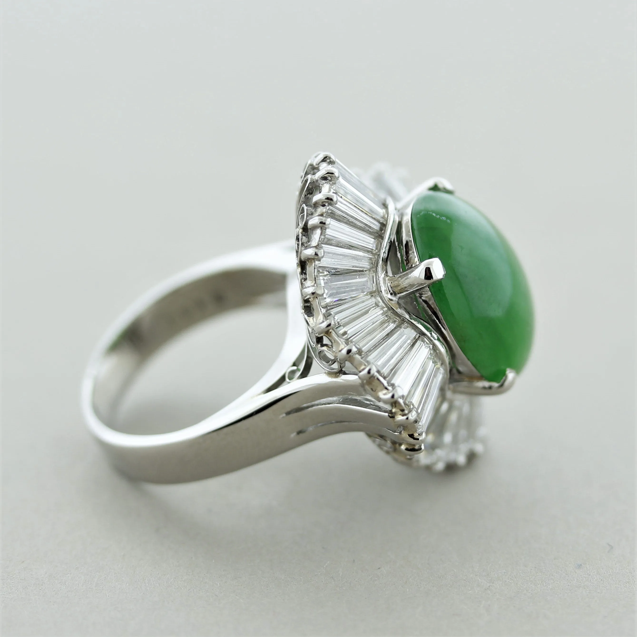 Fine Jadeite Jade Diamond Platinum Ballerina Ring