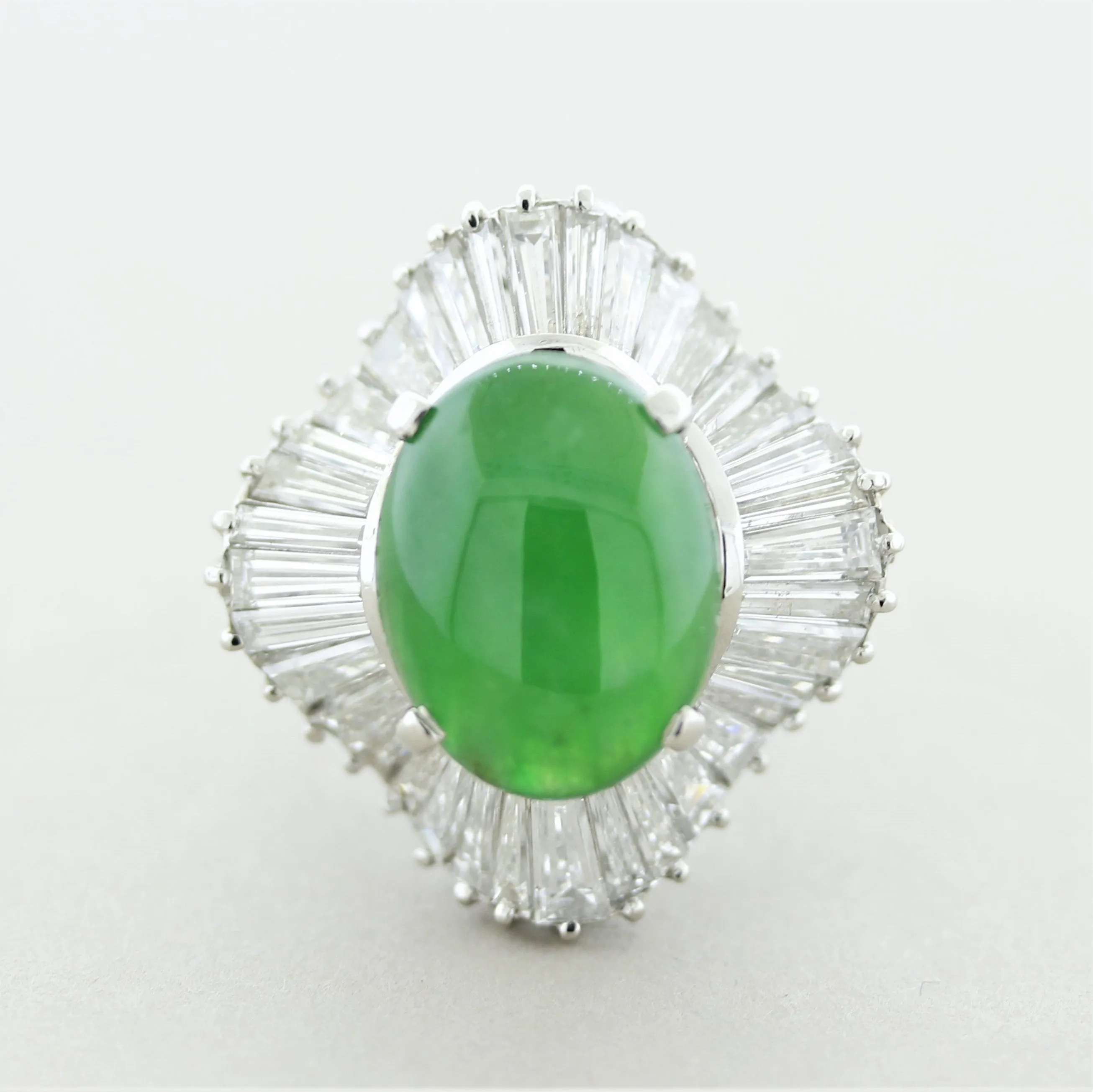 Fine Jadeite Jade Diamond Platinum Ballerina Ring