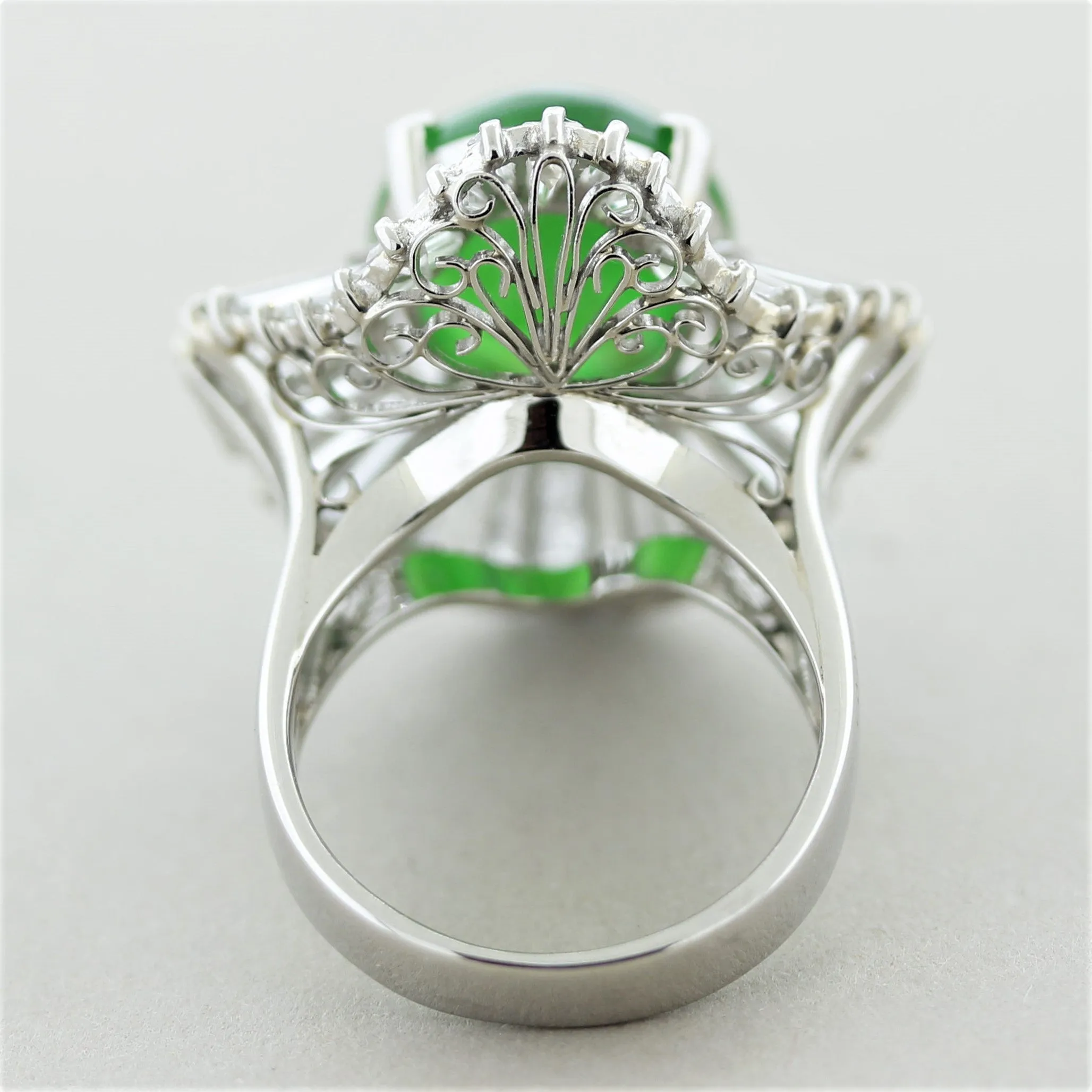 Fine Jadeite Jade Diamond Platinum Ballerina Ring