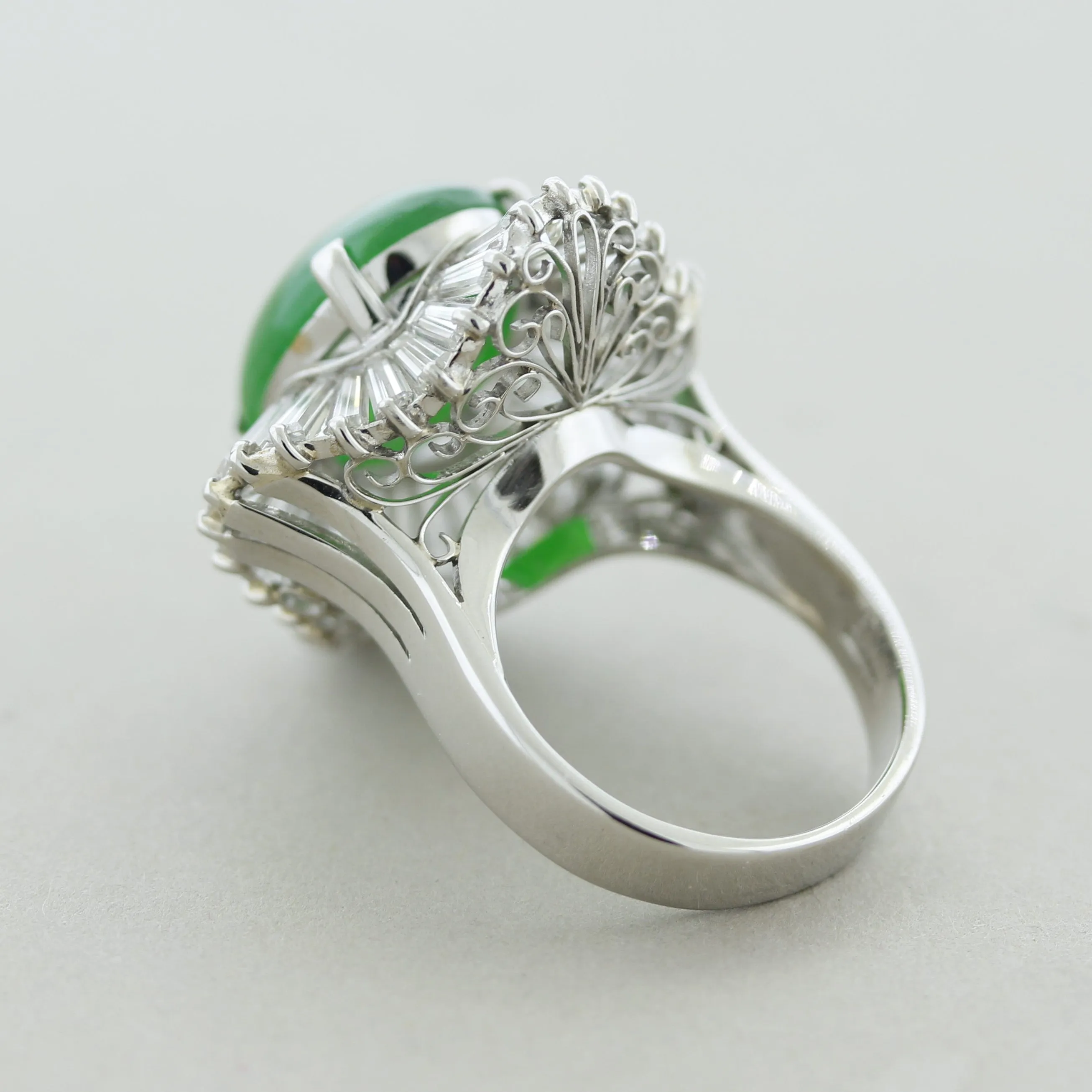 Fine Jadeite Jade Diamond Platinum Ballerina Ring