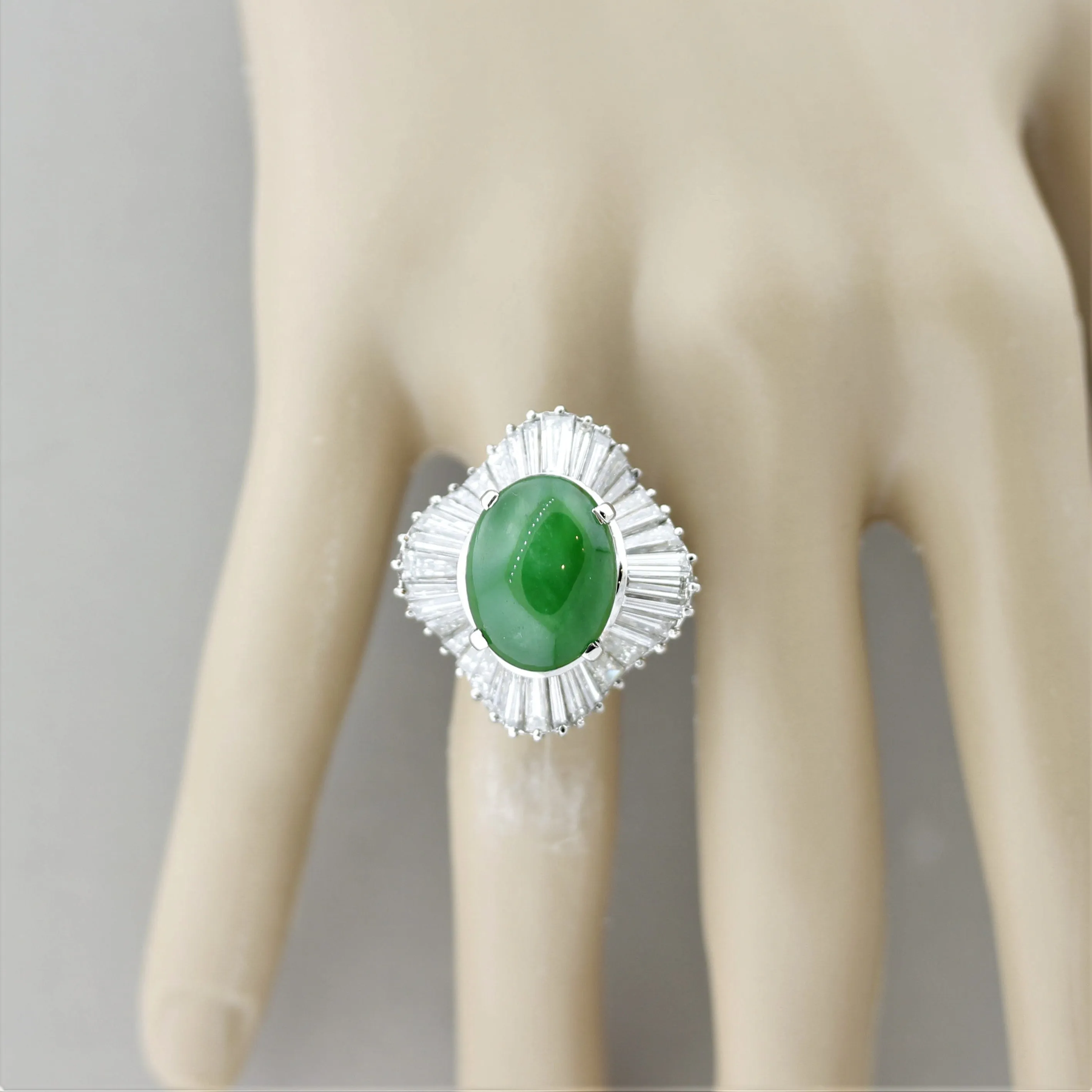 Fine Jadeite Jade Diamond Platinum Ballerina Ring