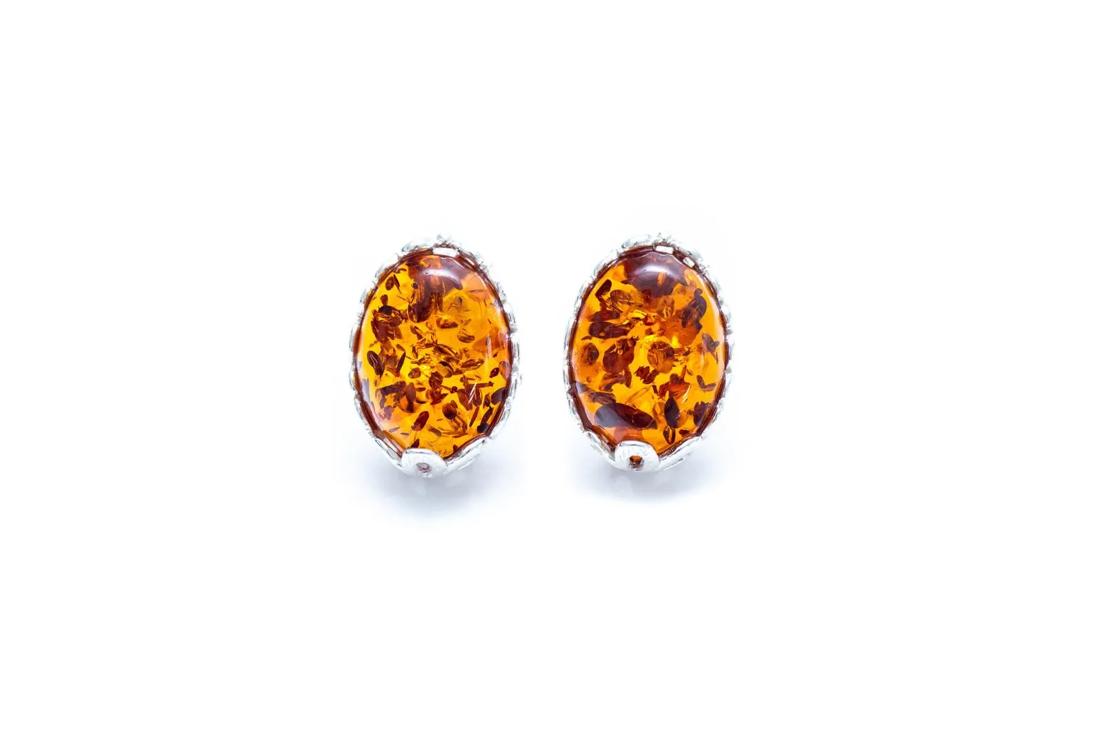 Floral Frame Amber Stud Earrings - Elegant Floral Design with Radiant Amber Gemstone