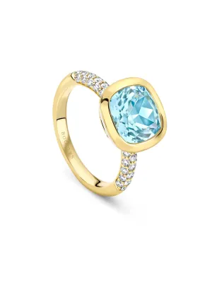 Florentine Dolce Vita Cushion Aquamarine Yellow Gold Ring