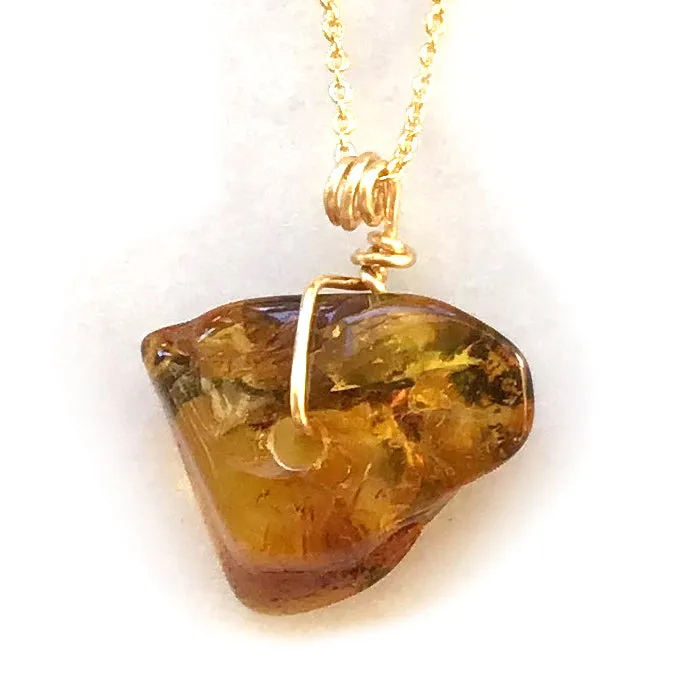 Genuine Natural Baltic Amber Necklace #12 - 16 Kt Gold plated chain necklace Handmade Jewelry - Great gift