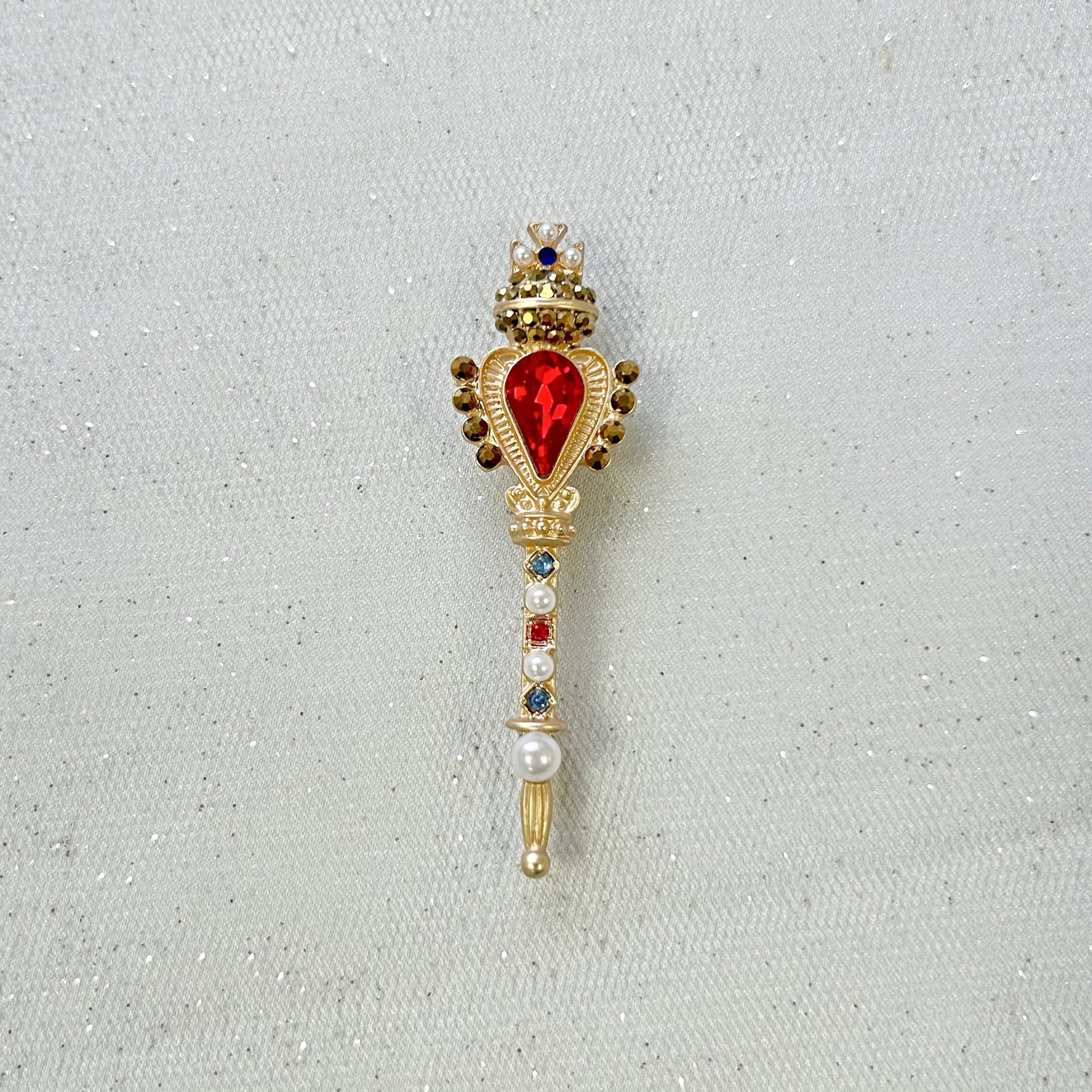 Gold Crown Brooch Lapel Pin in Red