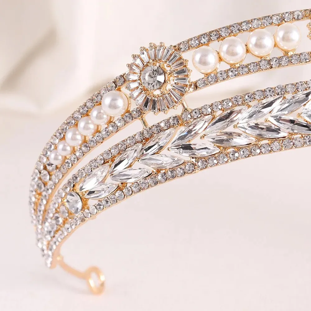 Gold Silver Plated Queen Princess Crystal Pearl Bridal Hair Accessory Headband