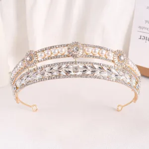 Gold Silver Plated Queen Princess Crystal Pearl Bridal Hair Accessory Headband