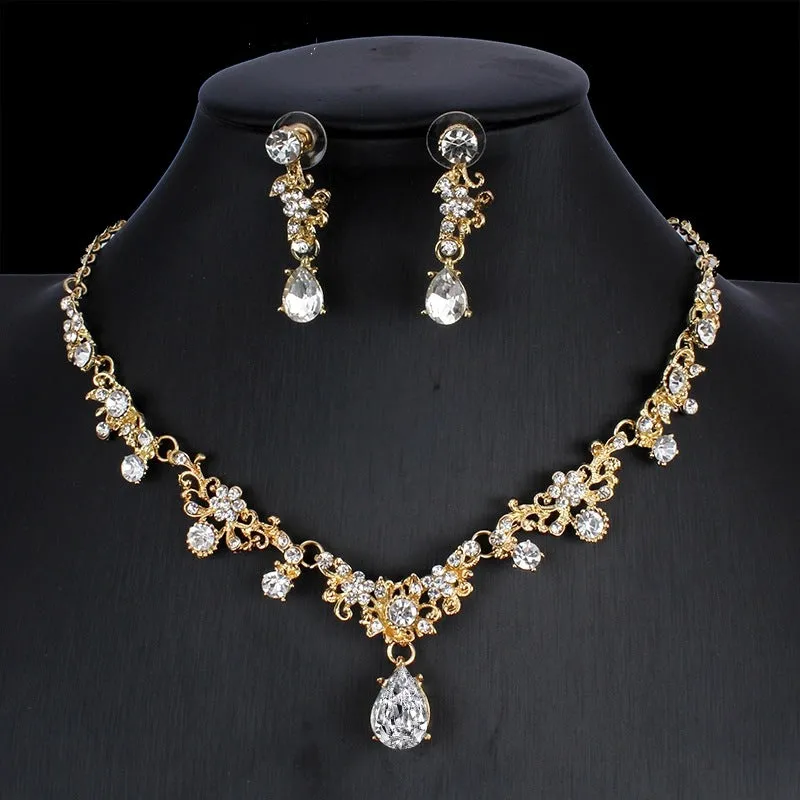 Golden Zircon Bridal Jewelry Set - Necklace & Earrings for Weddings