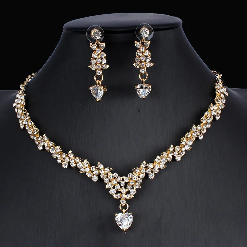 Golden Zircon Bridal Jewelry Set - Necklace & Earrings for Weddings