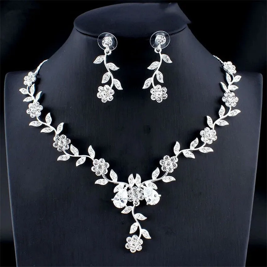 Golden Zircon Bridal Jewelry Set - Necklace & Earrings for Weddings