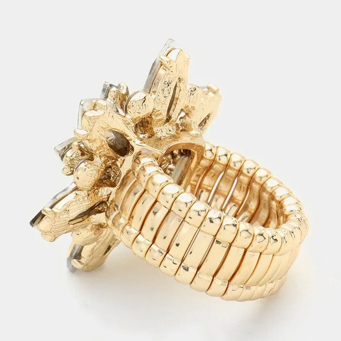 Grace - gold ab floral stretch crystal ring