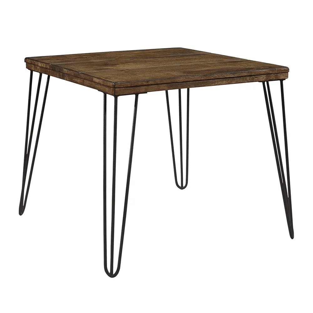 Hali 22 Inch Side End Table, Rubberwood, Black Metal Hairpin Legs, Brown By Casagear Home