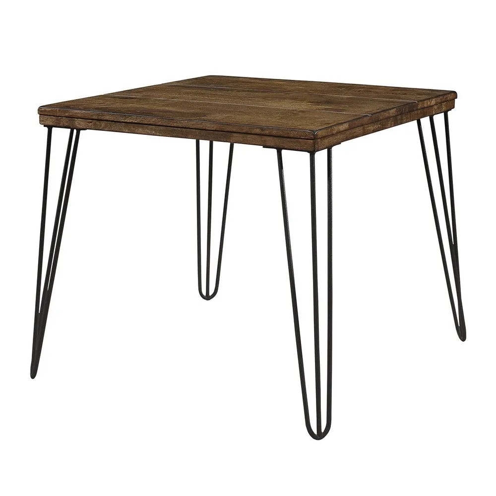 Hali 22 Inch Side End Table, Rubberwood, Black Metal Hairpin Legs, Brown By Casagear Home