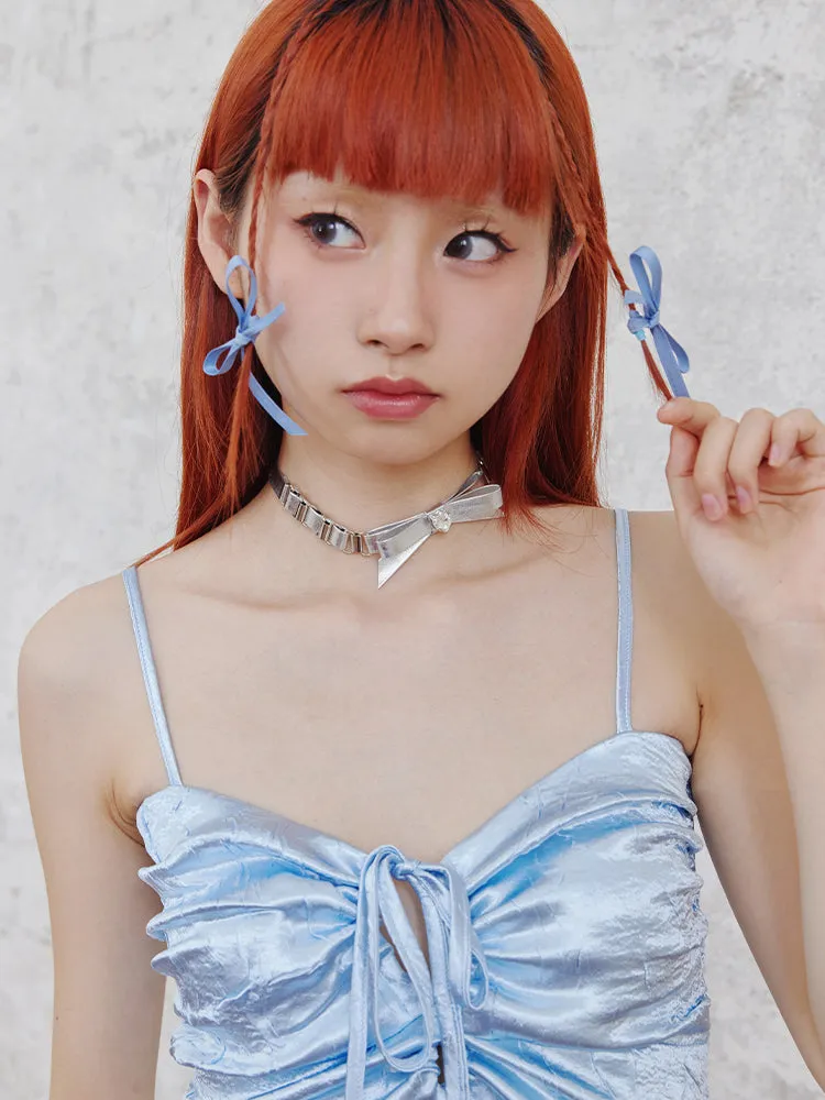 Handmade silver bow necklace ＆ bow hairpin【s0000002504】