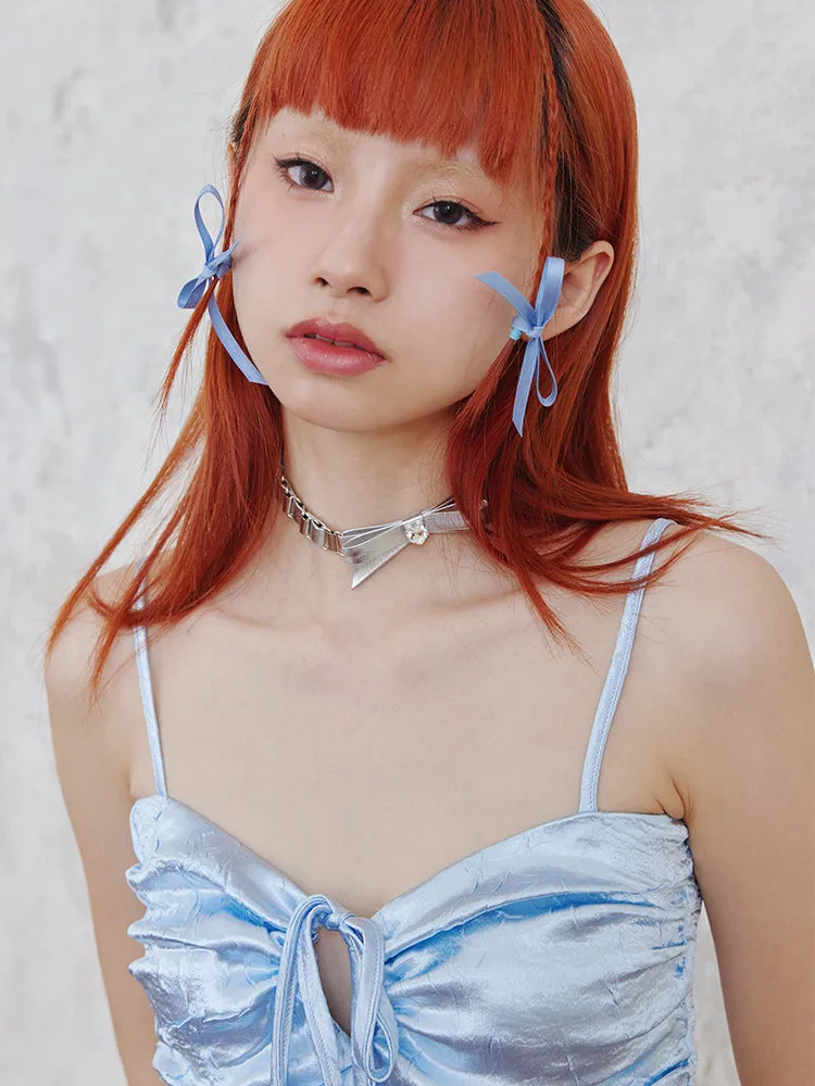 Handmade silver bow necklace ＆ bow hairpin【s0000002504】