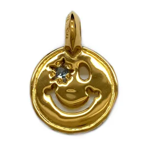 Happy Face with Star in Left Eye Charm 18k Yellow Gold Plating Custom